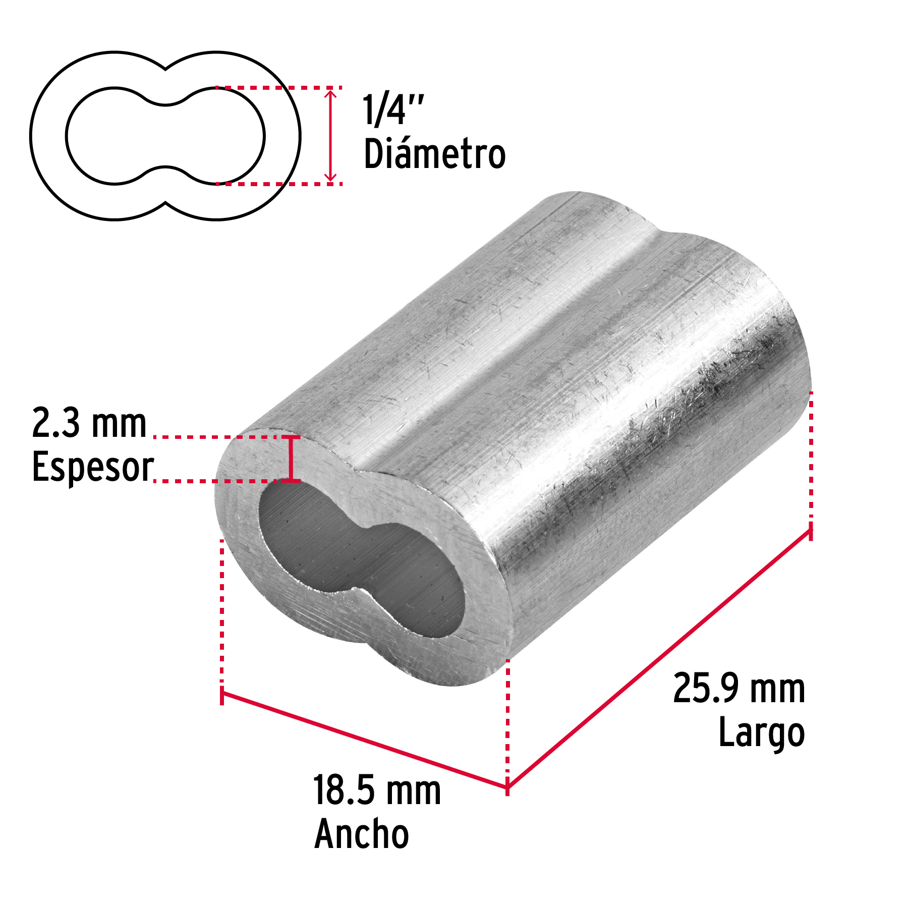 Bolsa con 50 casquillos dobles de aluminio, 1/4' Fiero