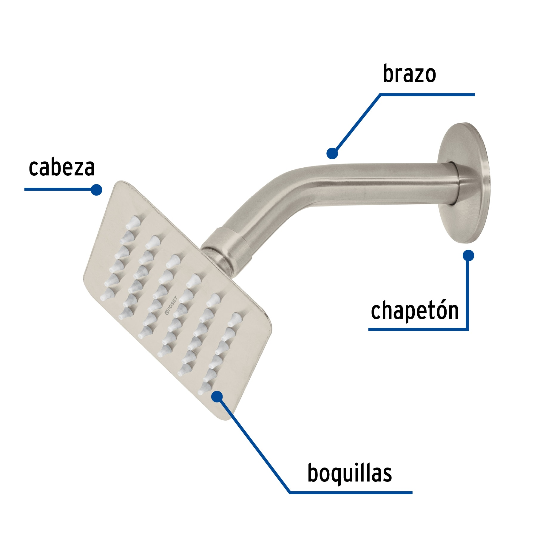 Regadera cuadrada 4', acero inox, con brazo, satín, Túbig