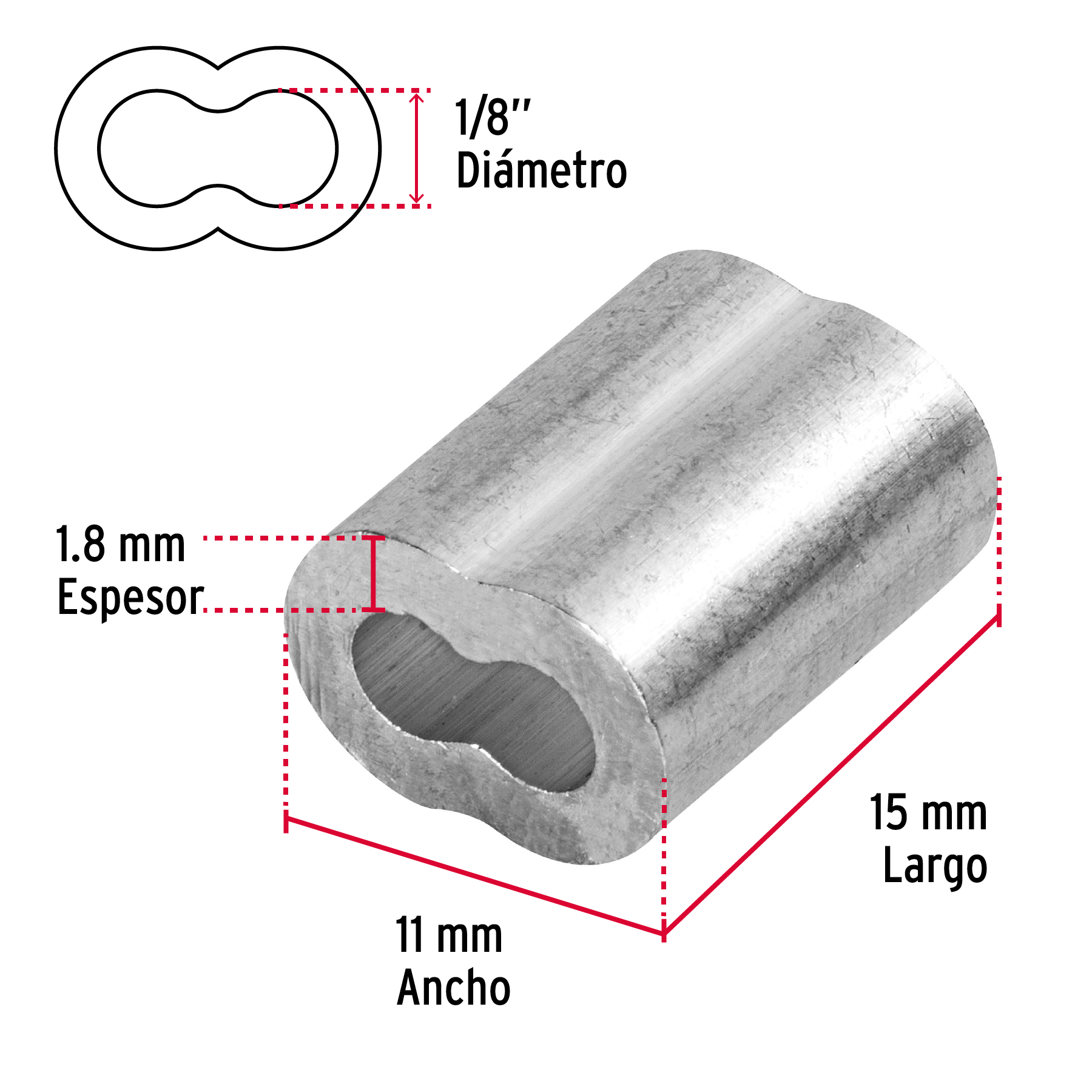 Bolsa con 50 casquillos dobles de aluminio, 1/8' Fiero