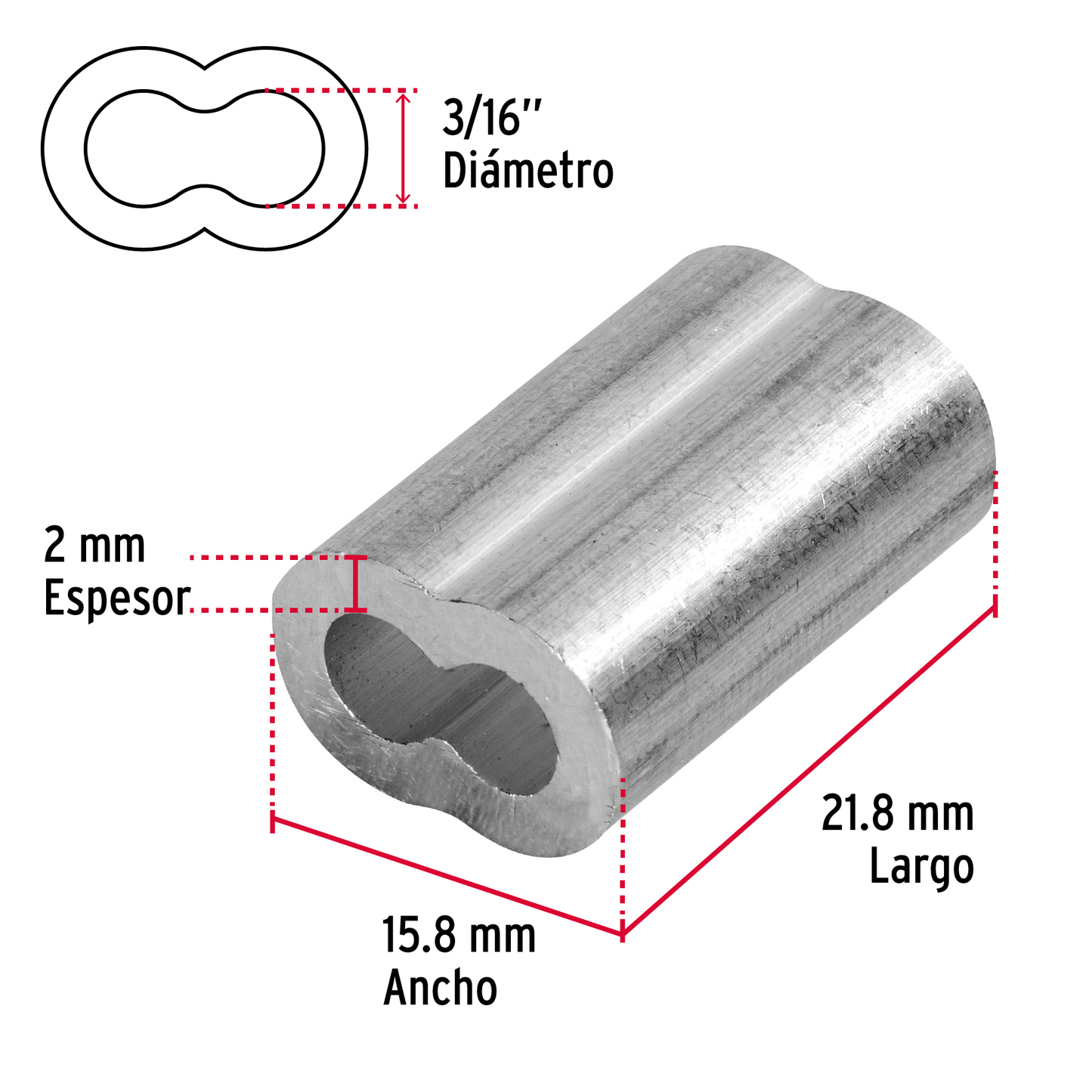Bolsa con 50 casquillos dobles de aluminio, 3/16' Fiero