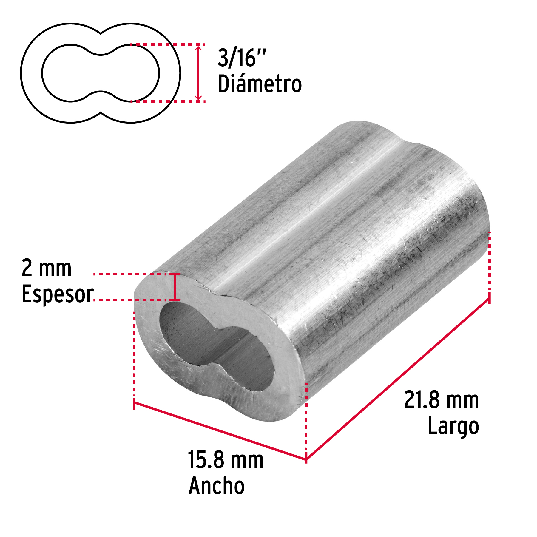 Bolsa con 50 casquillos dobles de aluminio, 3/16' Fiero