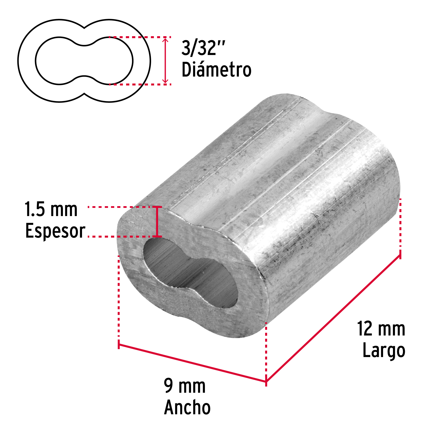 Bolsa con 50 casquillos dobles de aluminio, 3/32' Fiero