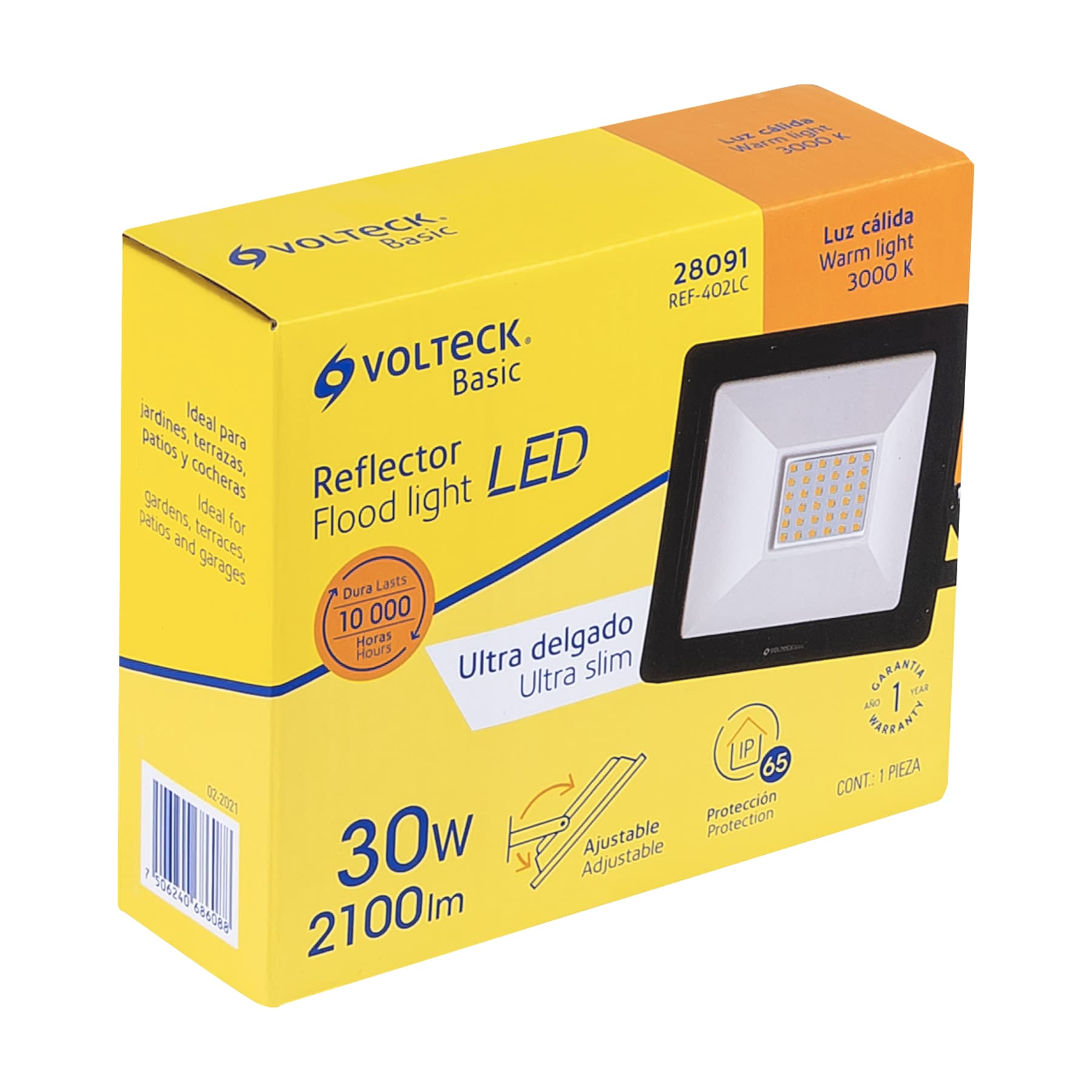 Reflector ultra delgado LED, 30 W, luz cálida,Volteck Basic