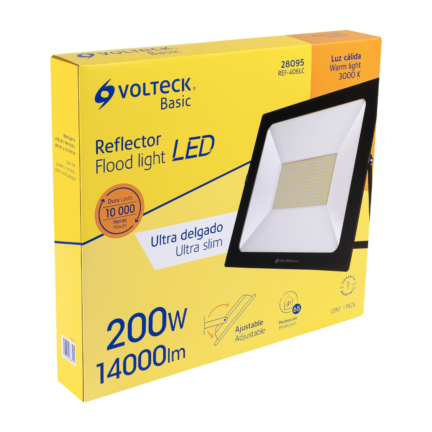 Reflector ultra delgado LED, 200W, luz cálida,Volteck Basic