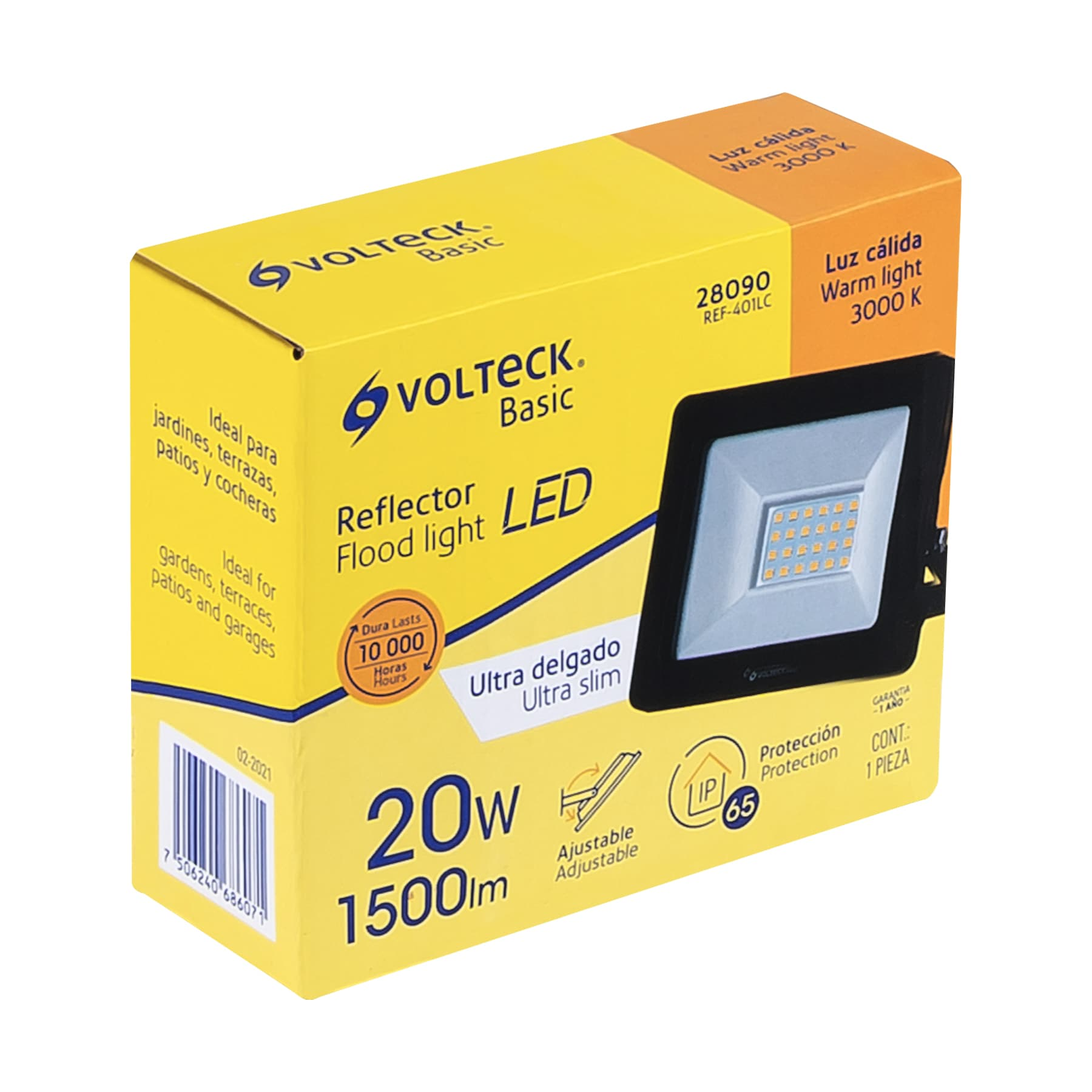 Reflector ultra delgado LED, 20 W, luz cálida,Volteck Basic