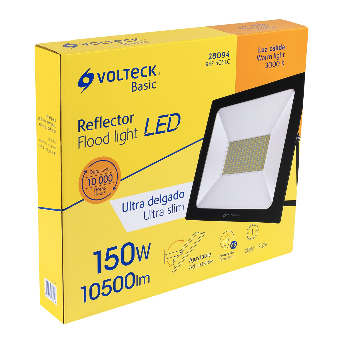 Reflector ultra delgado LED, 150W, luz cálida,Volteck Basic