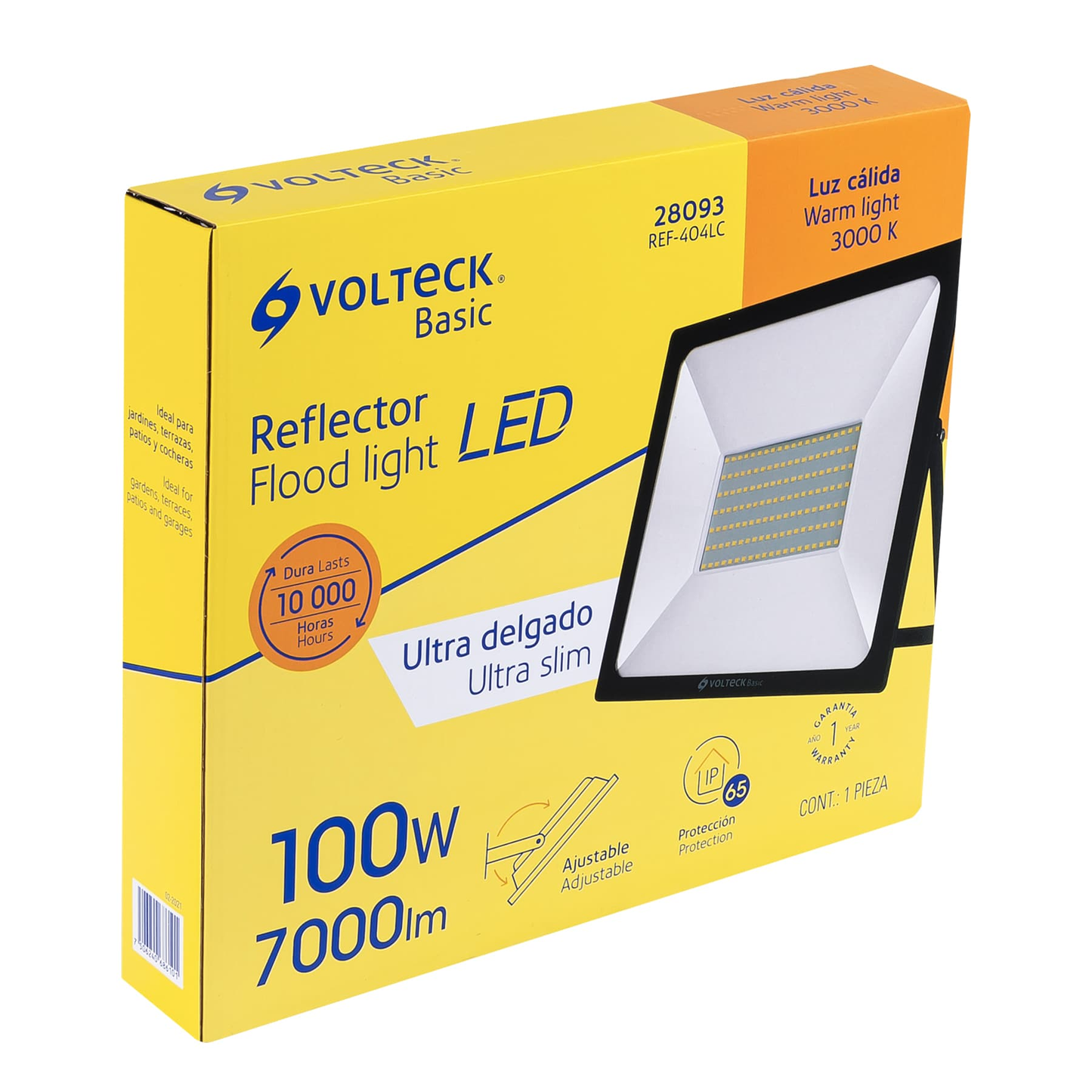 Reflector ultra delgado LED, 100W, luz cálida,Volteck Basic