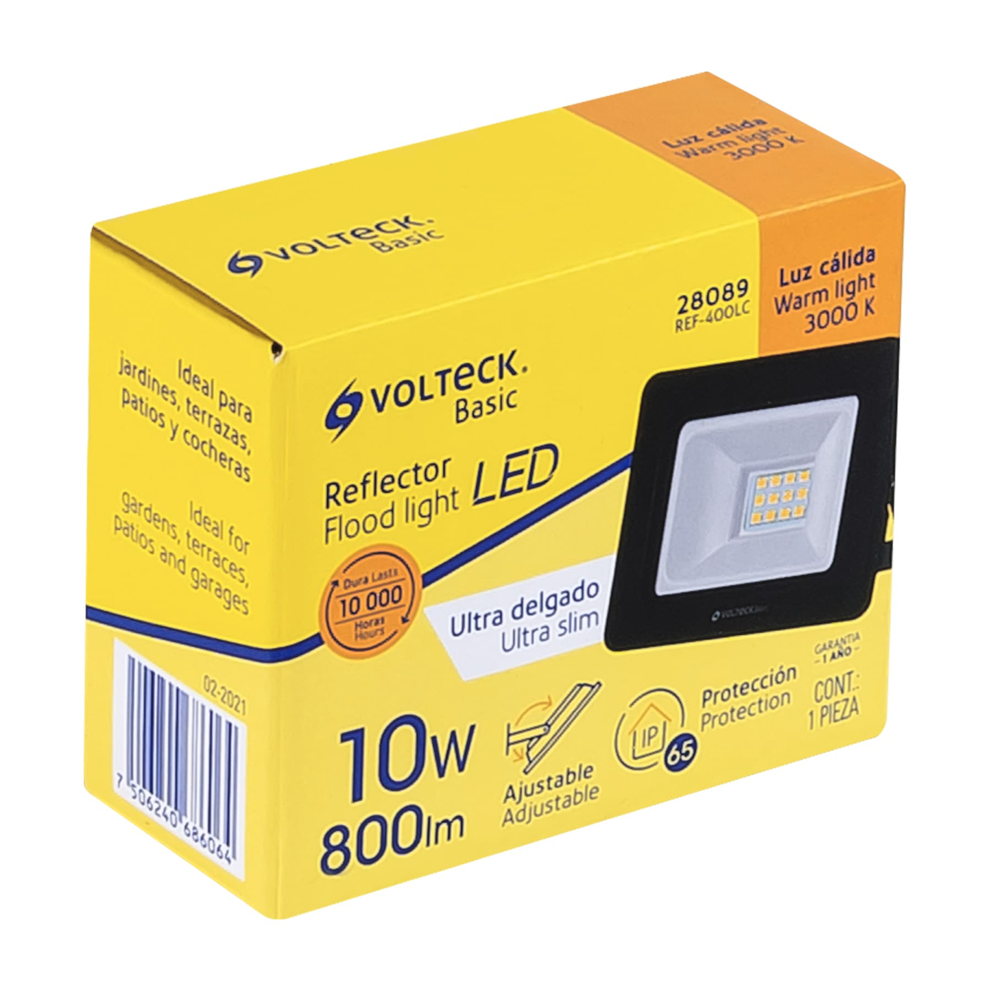 Reflector ultra delgado LED, 10 W, luz cálida,Volteck Basic