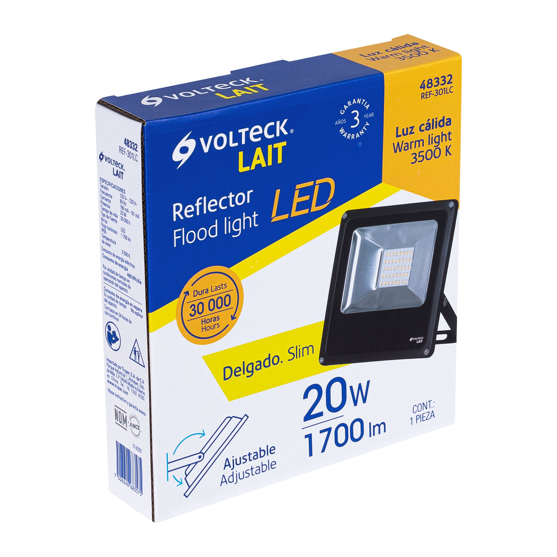 Reflector delgado de LED, 20 W, luz cálida