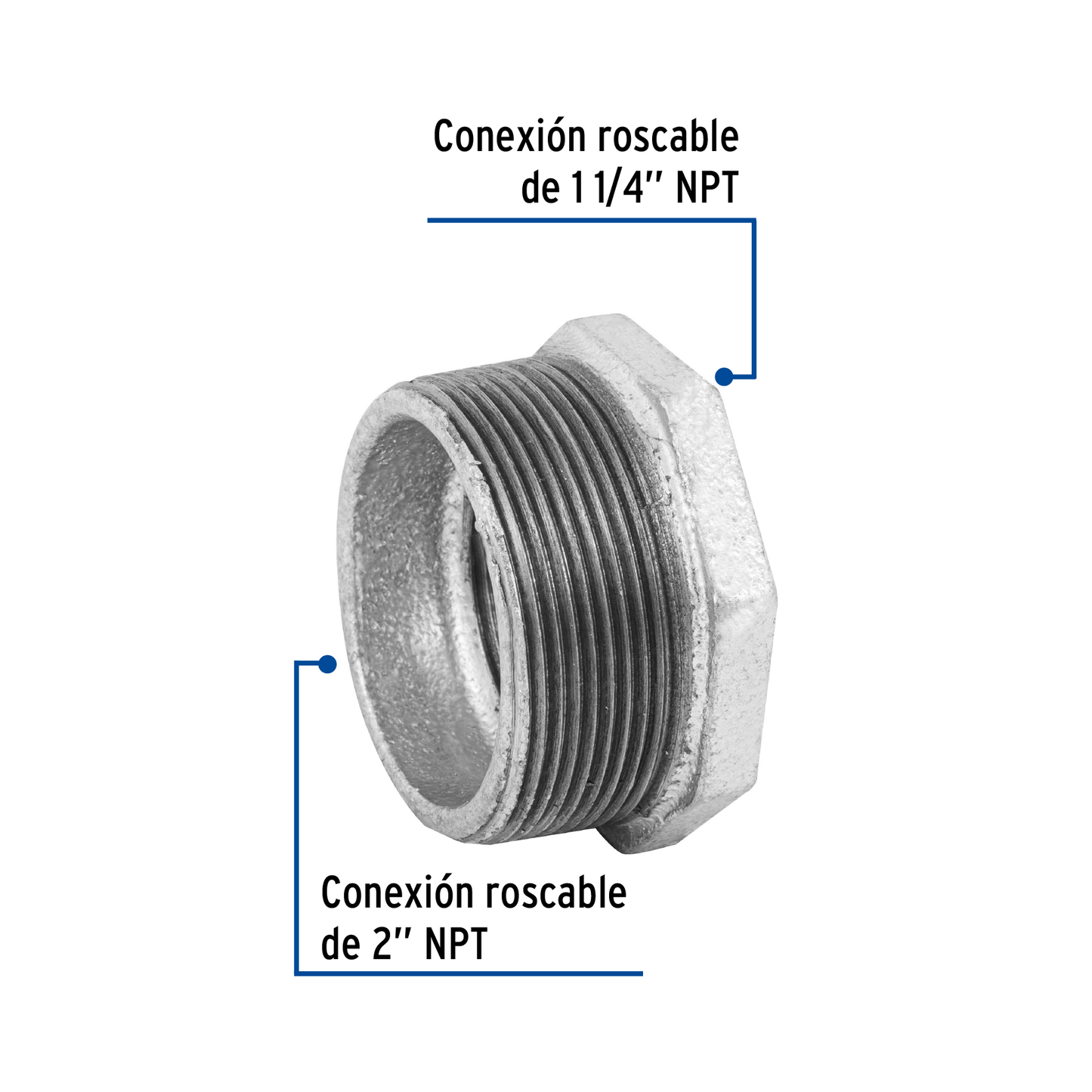 Reducción bushing, acero galvanizado, 2 x 1-1/4"(PIEZA)