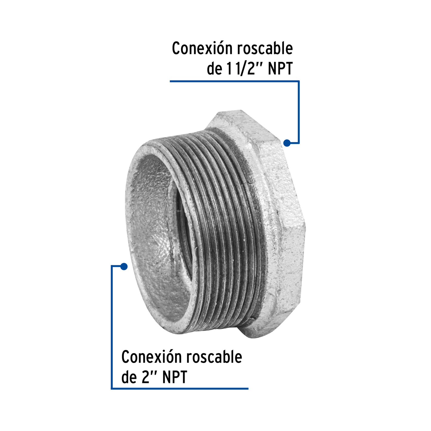 Reducción bushing, acero galvanizado, 2 x 1-1/2"(PIEZA)