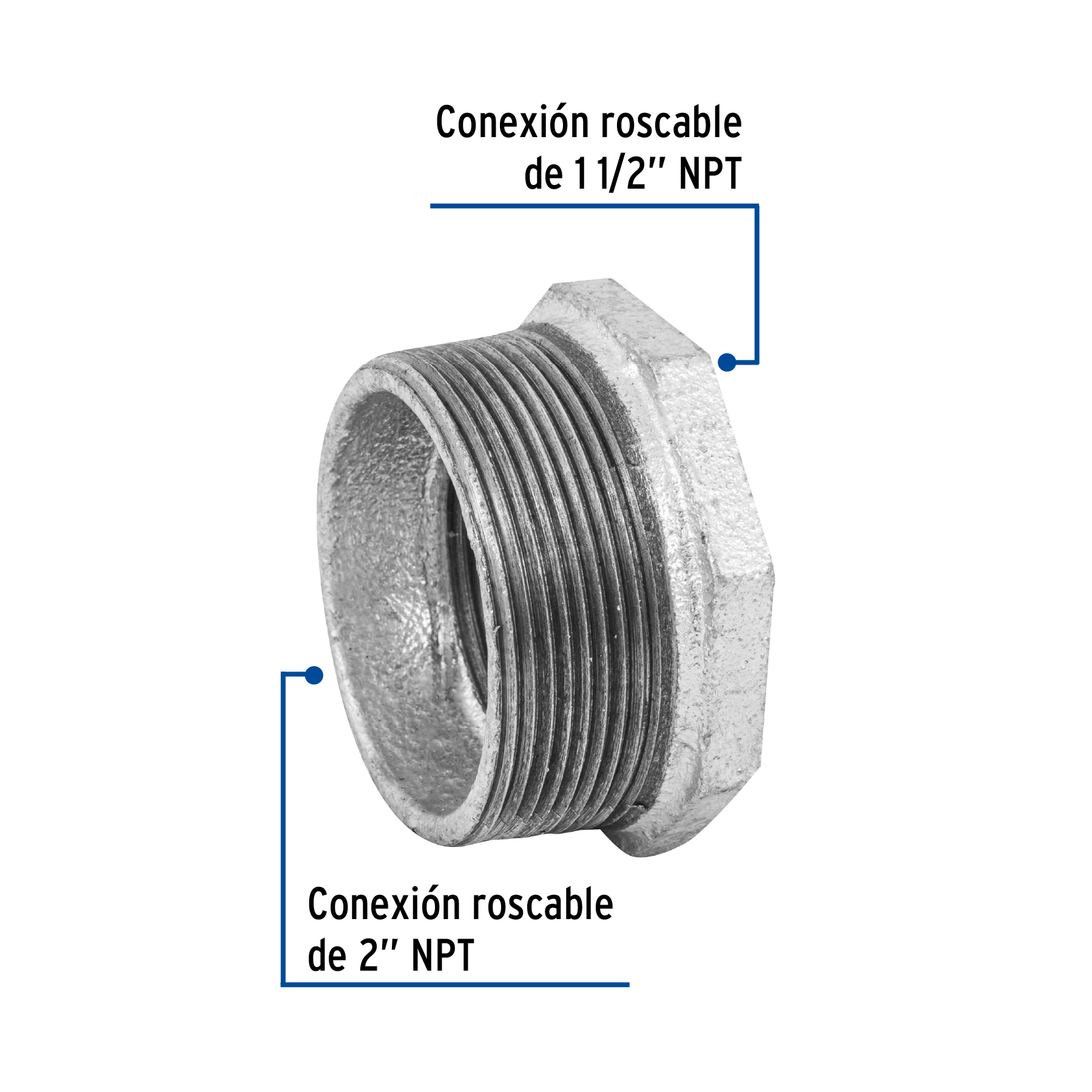 Reducción bushing, acero galvanizado, 2 x 1-1/2"(PIEZA)