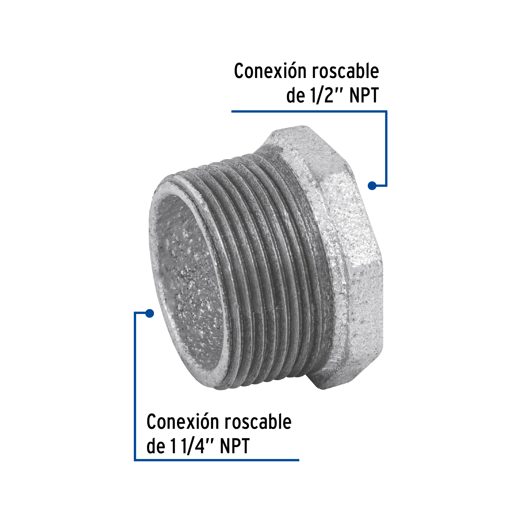 Reducción bushing, acero galvanizado, 1-1/4 x 1/2" (pieza
