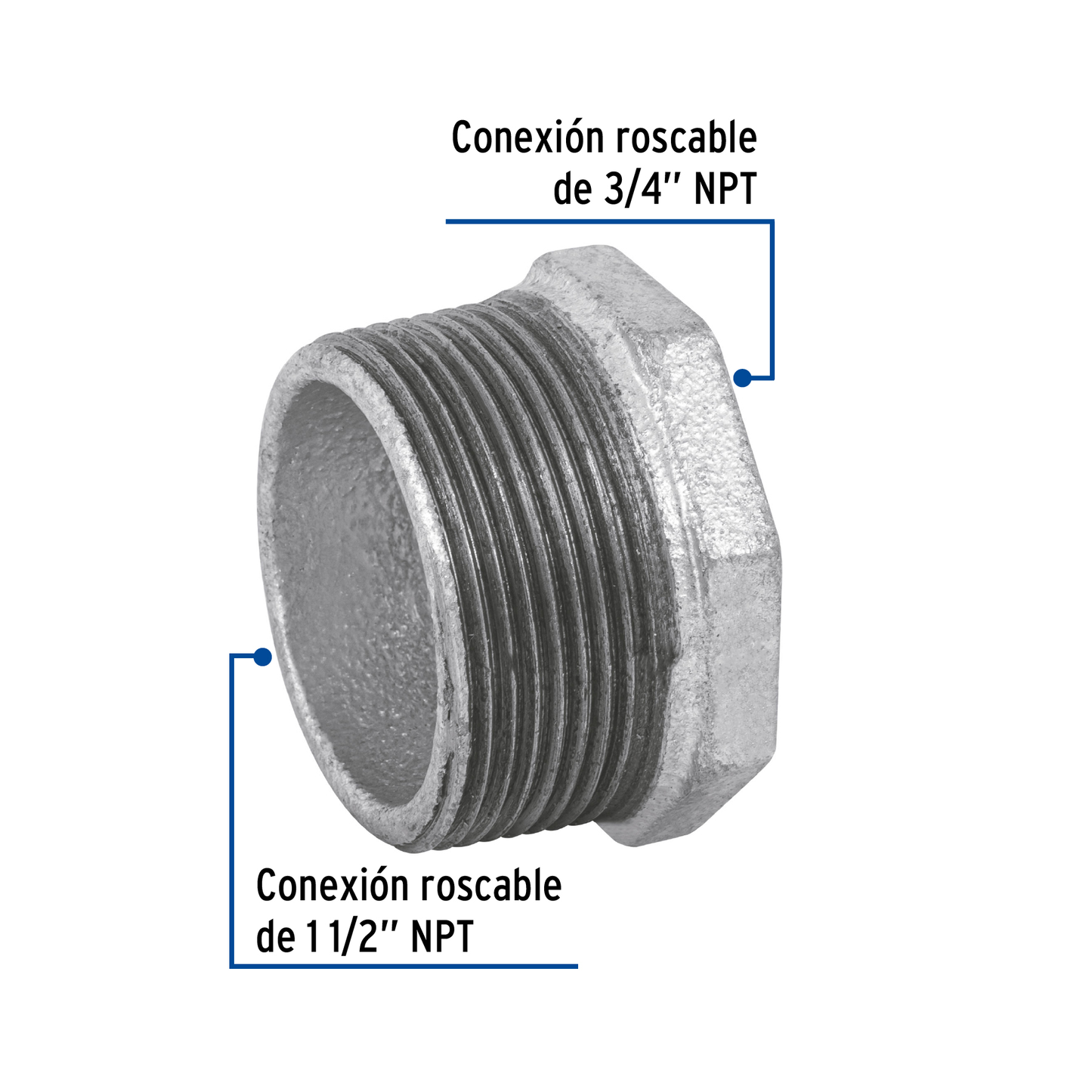 Reducción bushing, acero galvanizado, 1-1/2 x 3/4"(PIEZA)