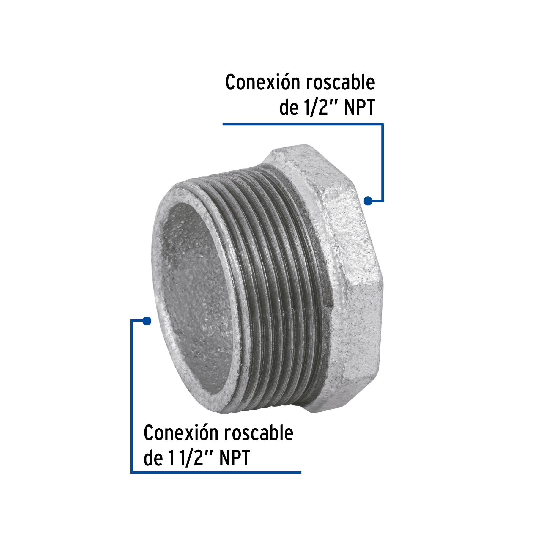 Reducción bushing, acero galvanizado, 1-1/2 x 1/2"(PIEZA)