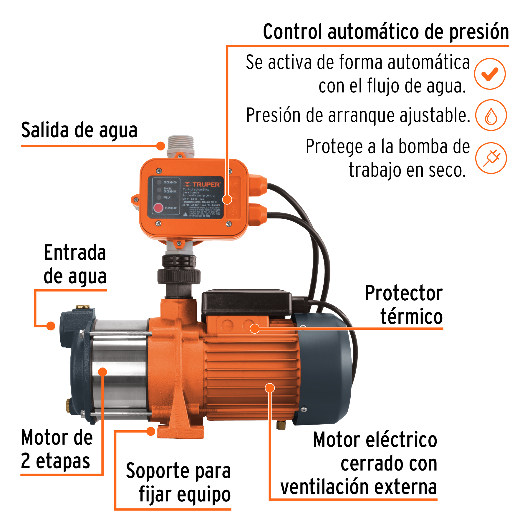 Bomba presurizadora multietapas 3/4 HP, Truper