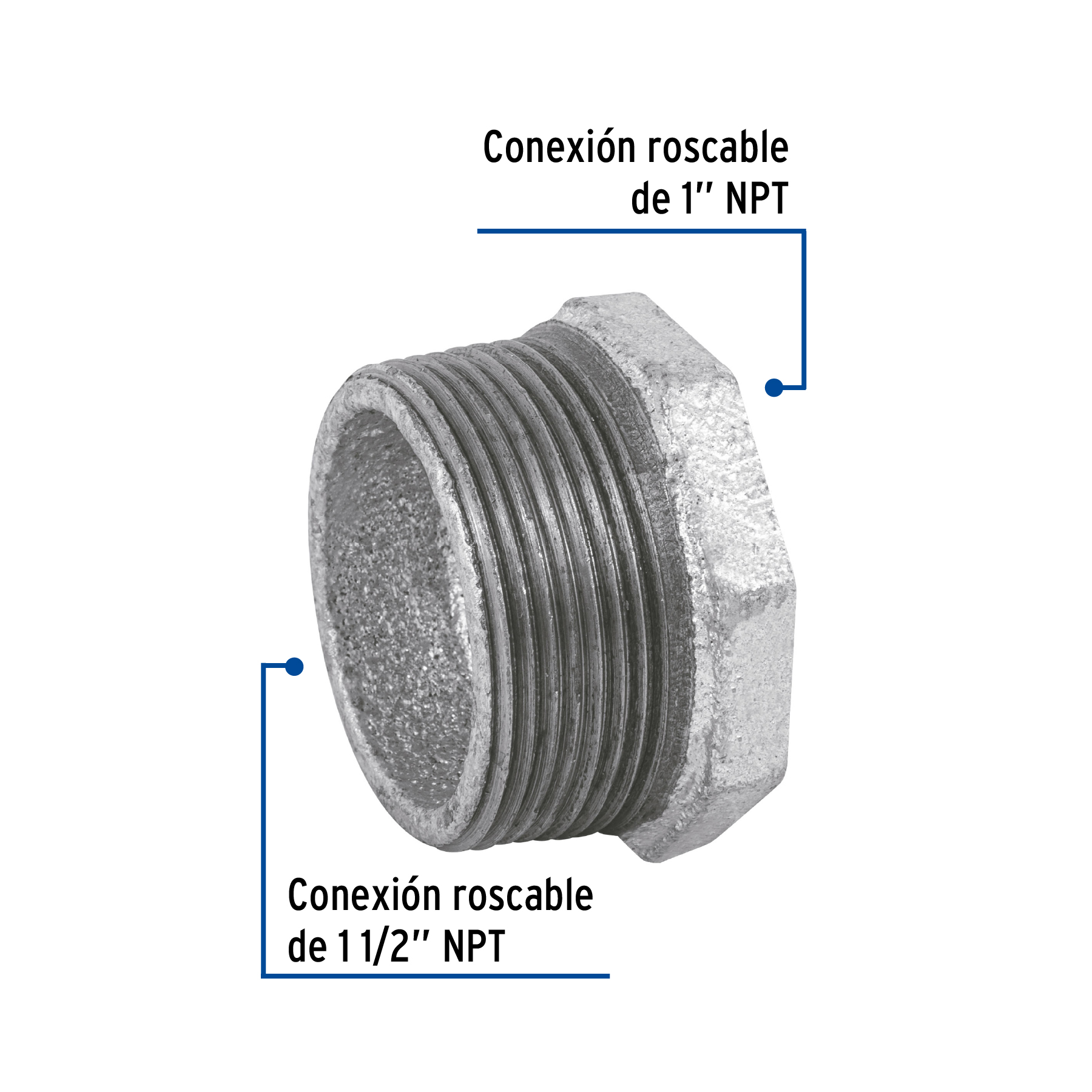 Reducción bushing, acero galvanizado, 1-1/2 x 1" (PIEZA)