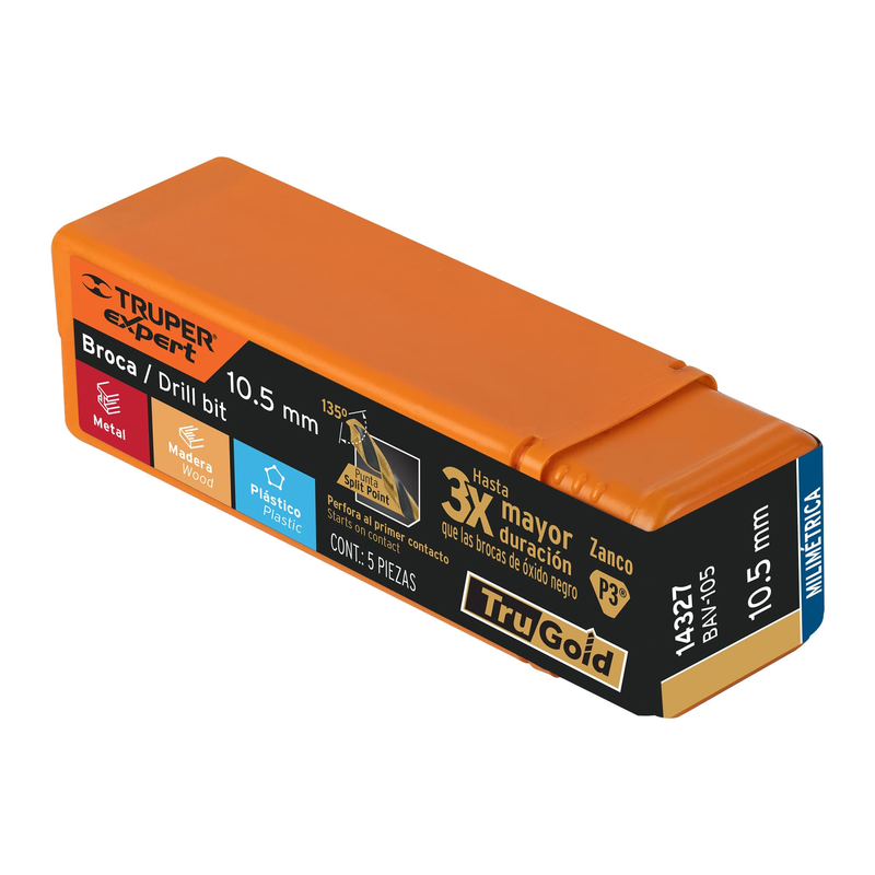 Broca HSS 10.5 mm Trugold para metal, TRUPER EXPERT