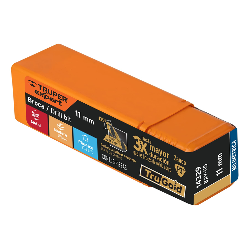 Broca HSS 11.0 mm Trugold para metal, TRUPER EXPERT