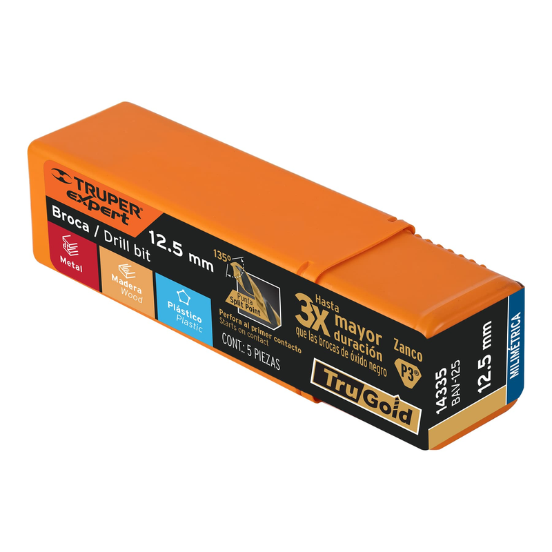 Broca HSS 12.5 mm Trugold para metal, TRUPER EXPERT