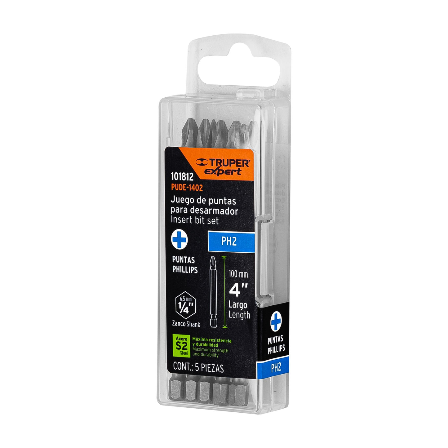 Puntas para desarmador Philips #2 largo 4', 5 pzas, Expert