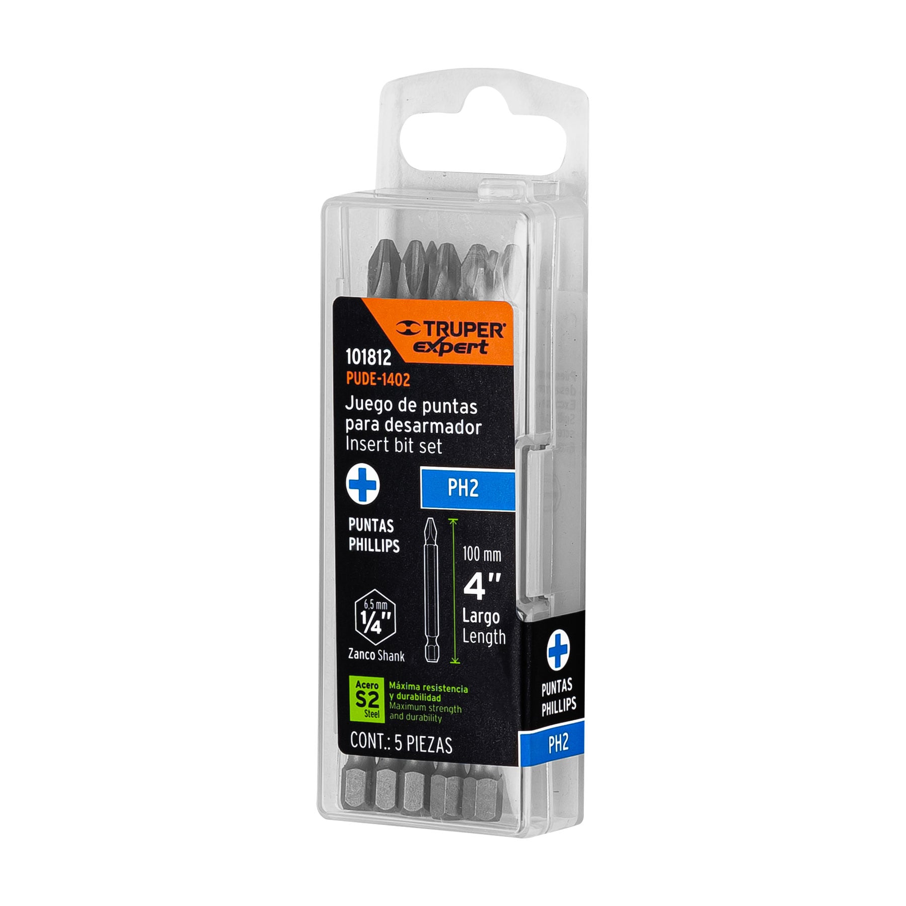 Puntas para desarmador Philips #2 largo 4', 5 pzas, Expert