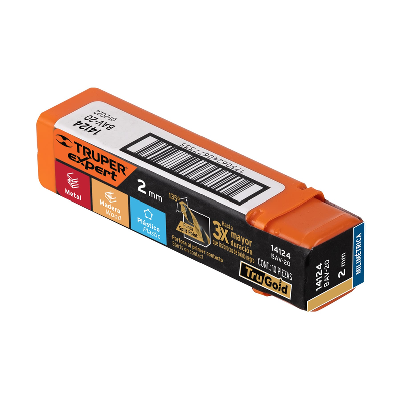 Broca HSS 2.0 mm Trugold para metal, TRUPER EXPERT
