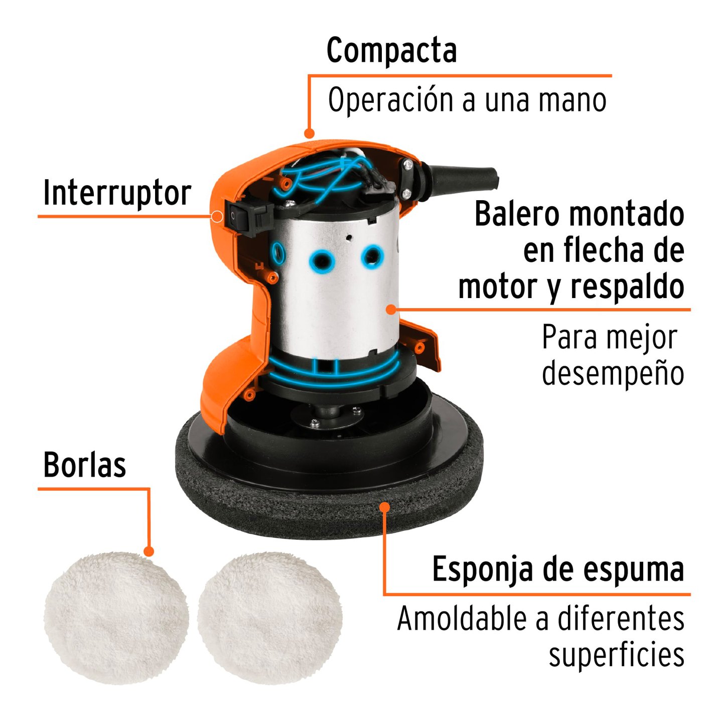Pulidora orbital 6' de mano 110 W, Truper