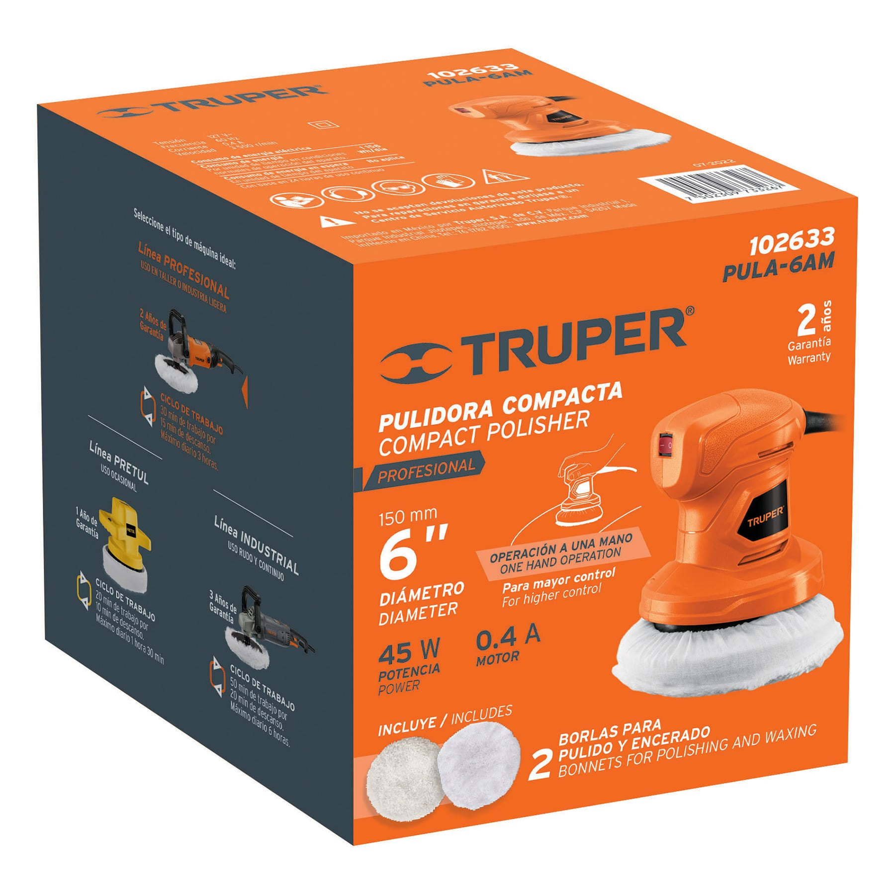 Pulidora orbital 6' de mano 110 W, Truper