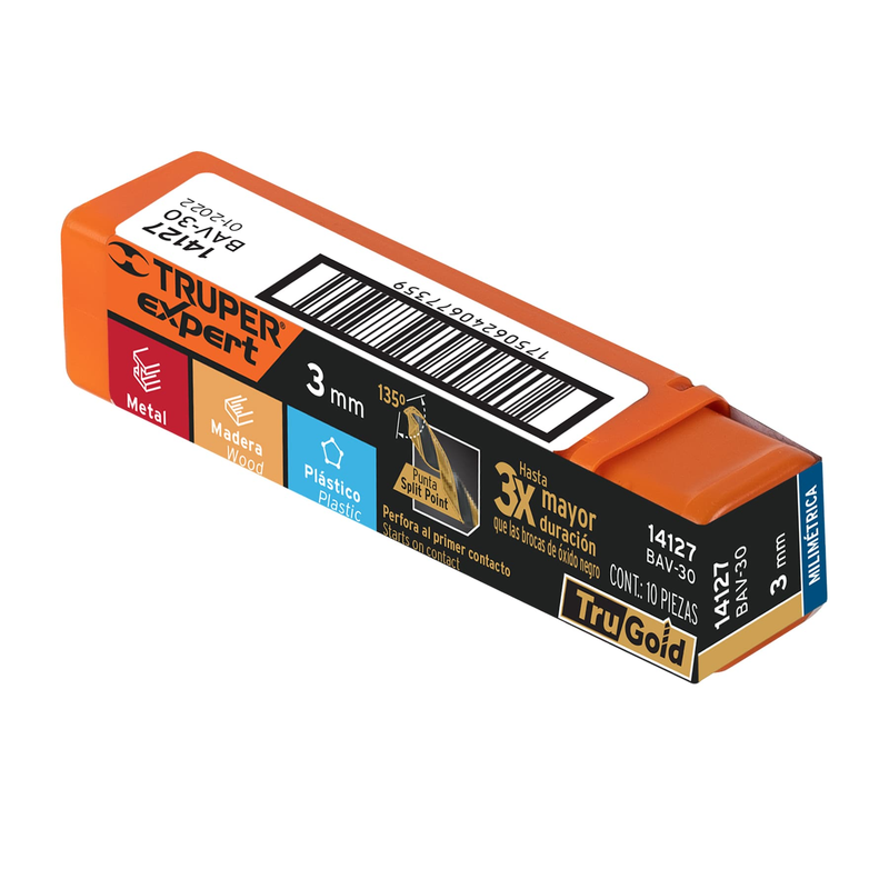 Broca HSS 3.0 mm Trugold para metal, TRUPER EXPERT