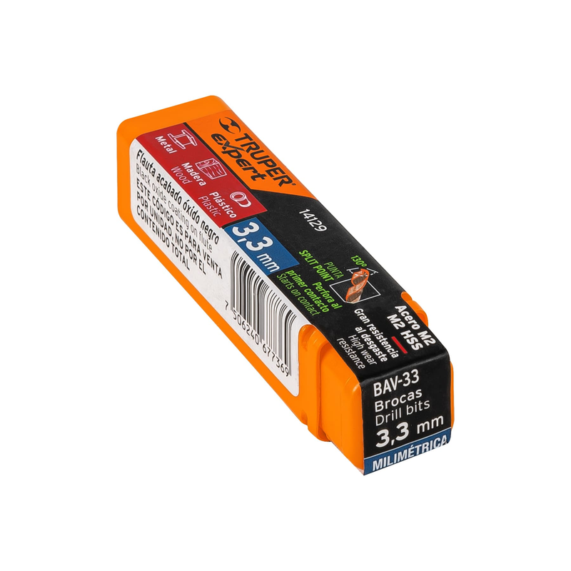 Broca HSS 3.3 mm Trugold para metal, TRUPER EXPERT