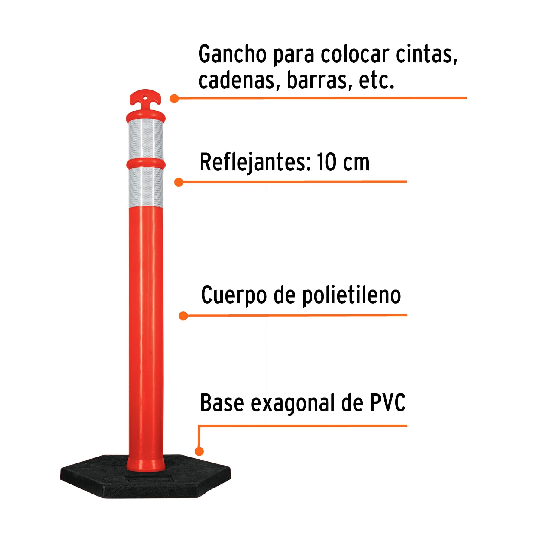 Poste delimitador con banda reflejante