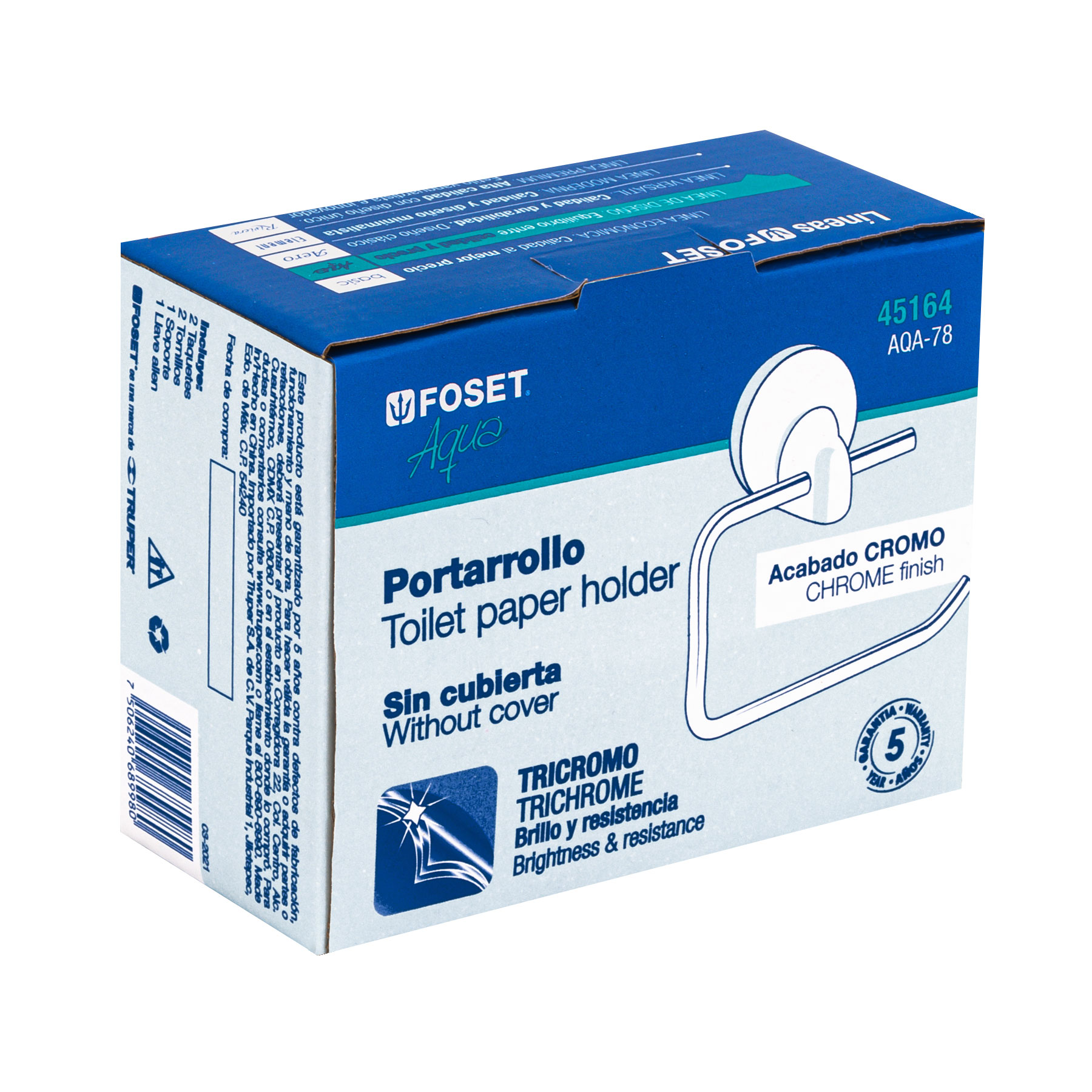 Portarollo sin cubierta, cromo, Aqua