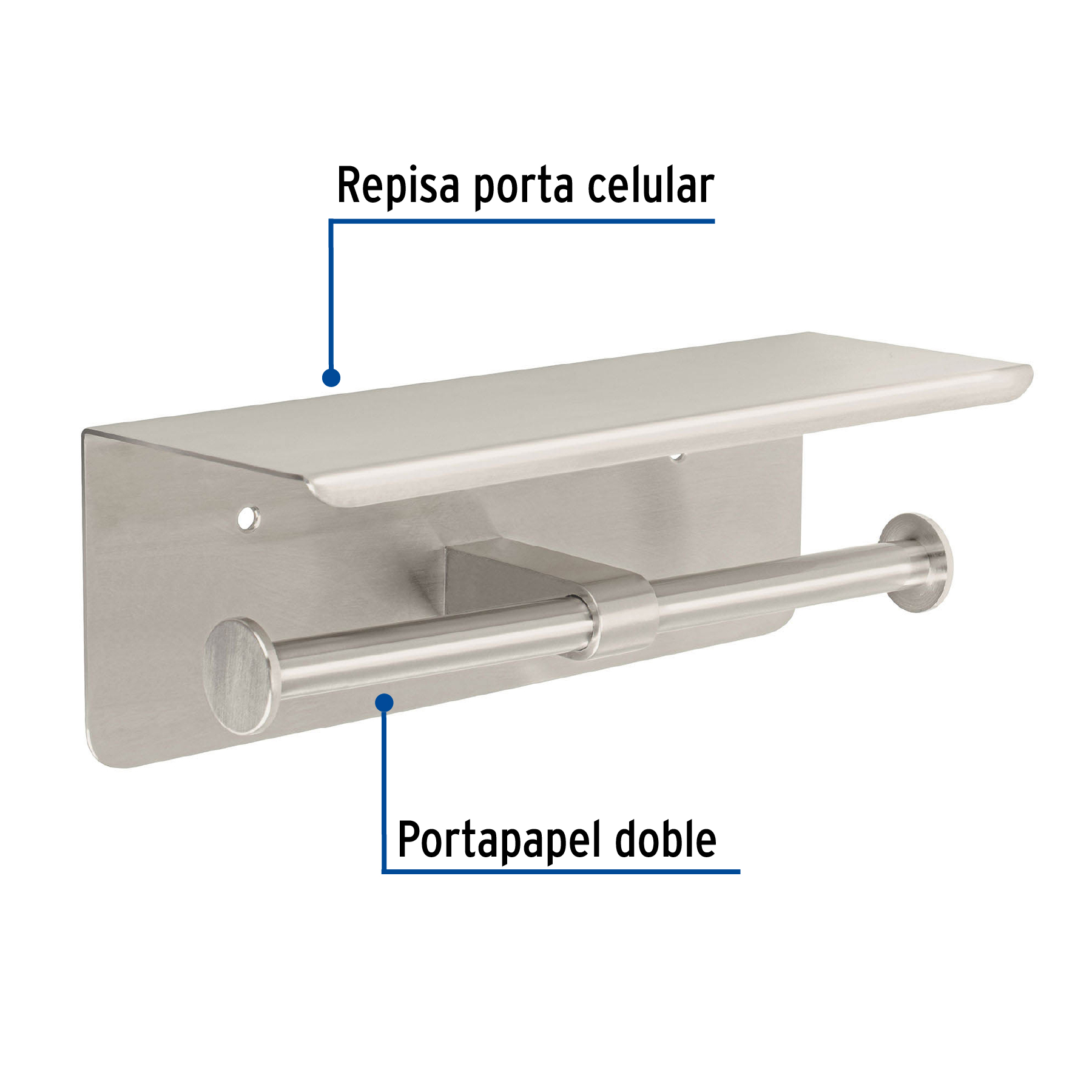 Porta rollo doble con soporte para celular, satín, Riviera