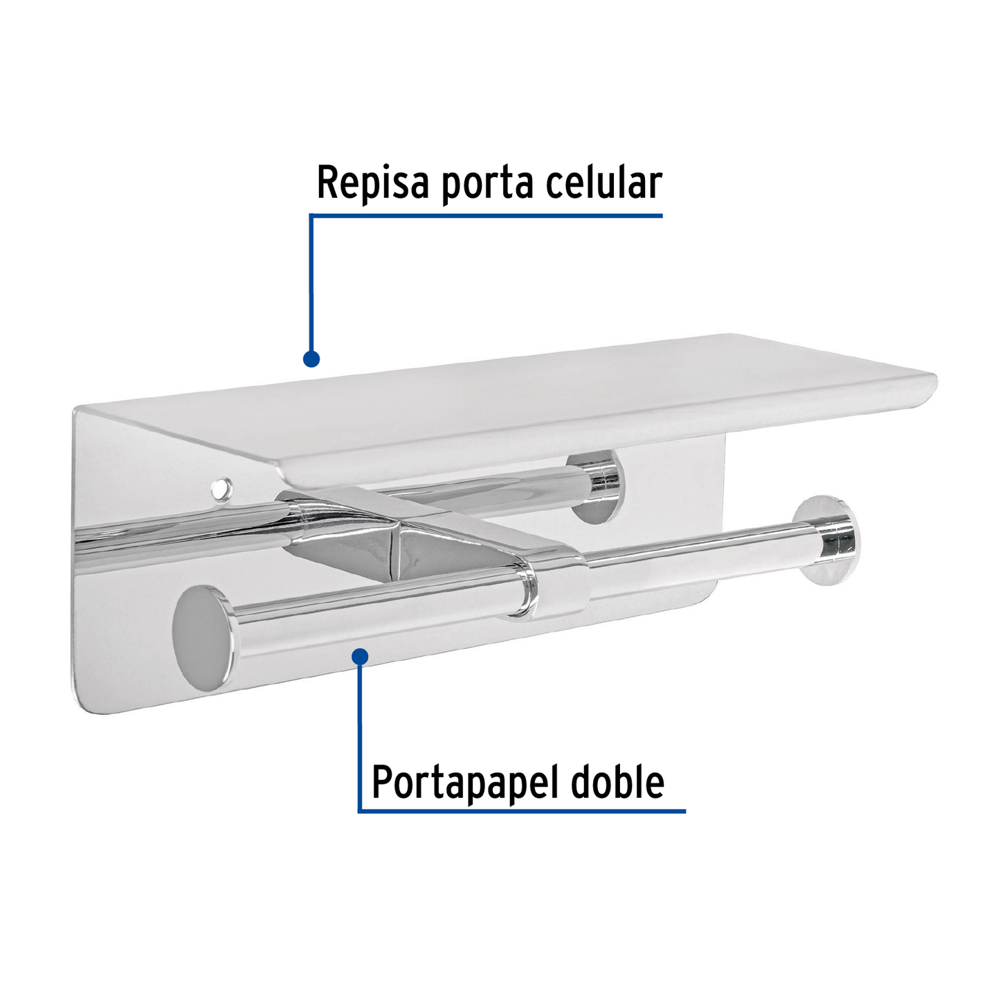 Porta rollo doble con soporte para celular, cromo, Riviera