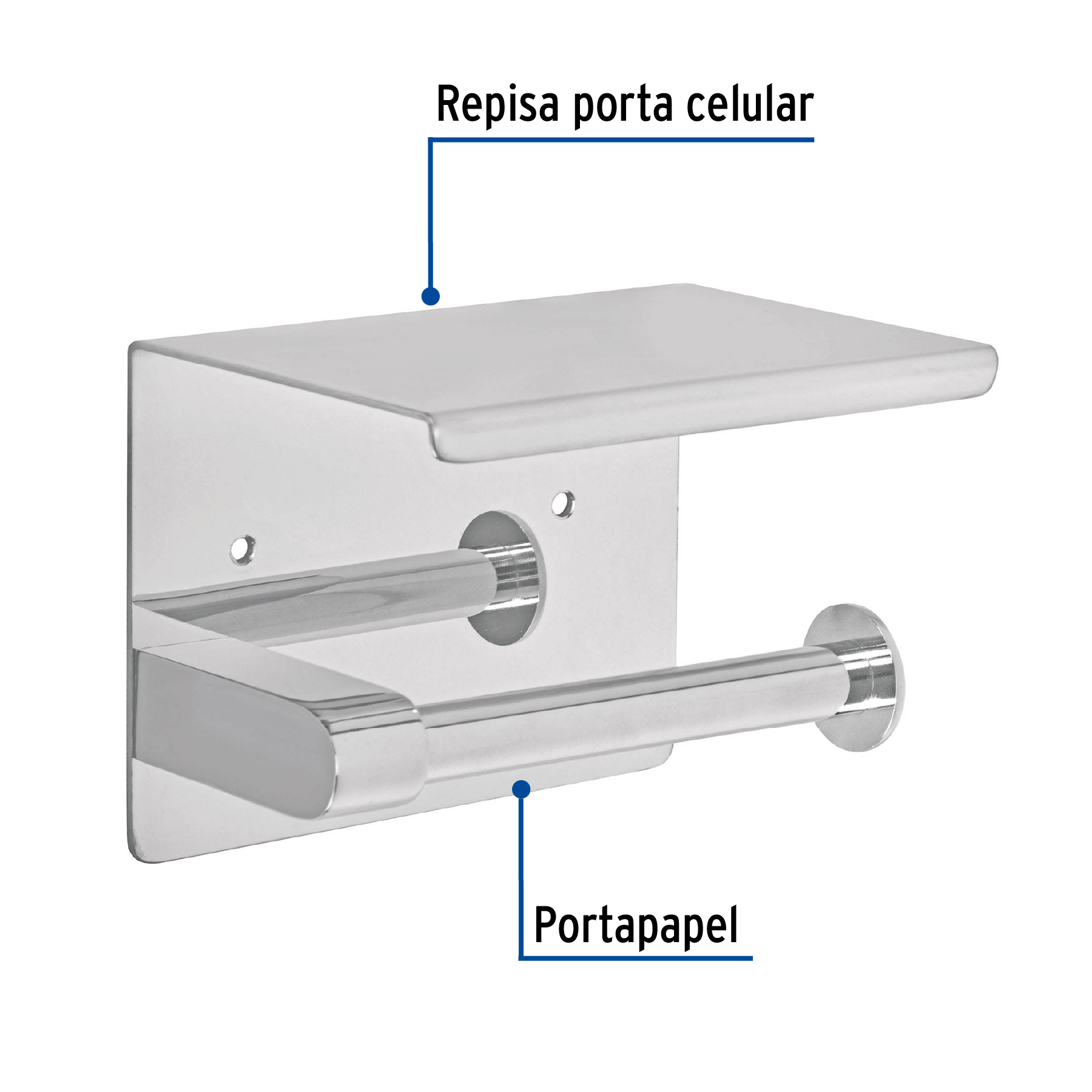 Porta rollo con soporte para celular, cromo, Riviera
