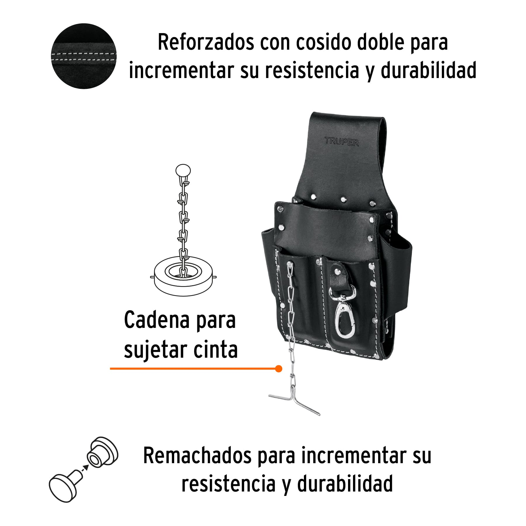 Porta herramientas grande de cuero, 7 compartimentos