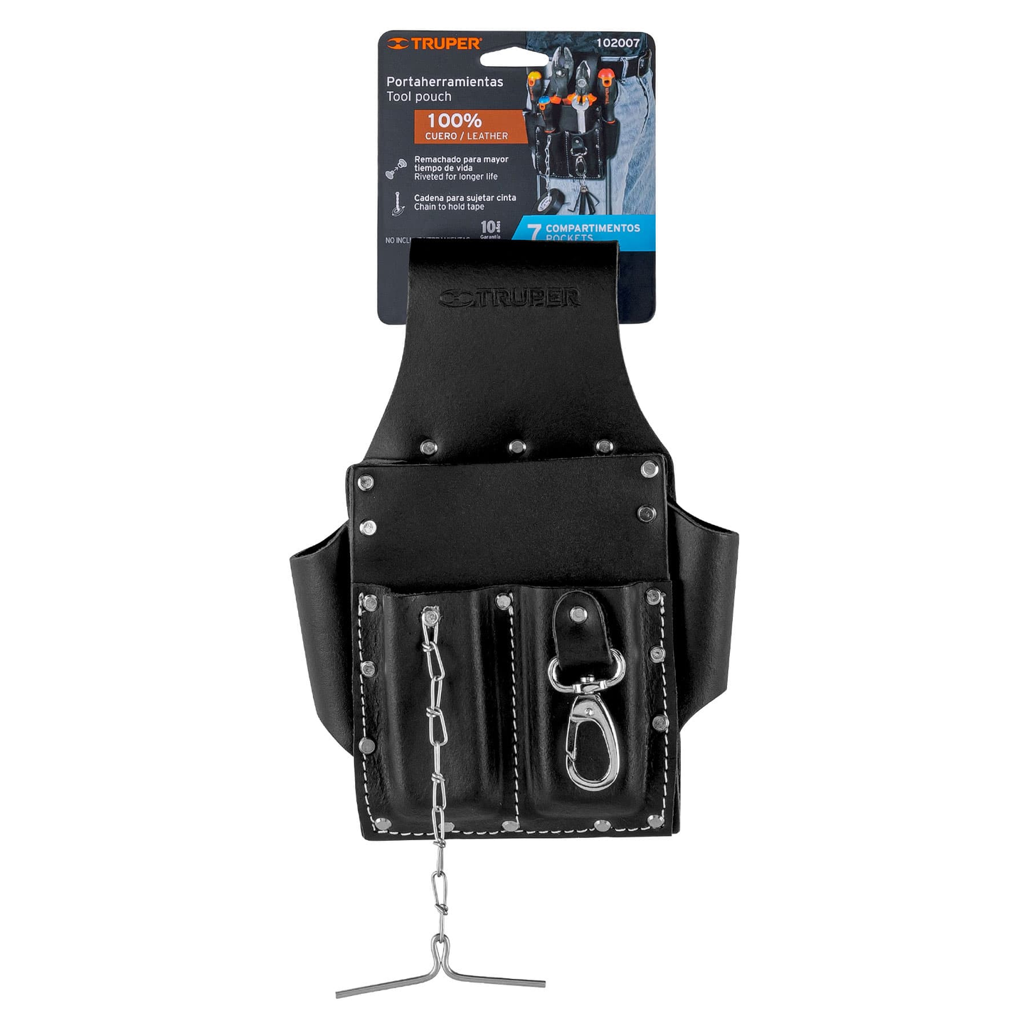 Porta herramientas grande de cuero, 7 compartimentos