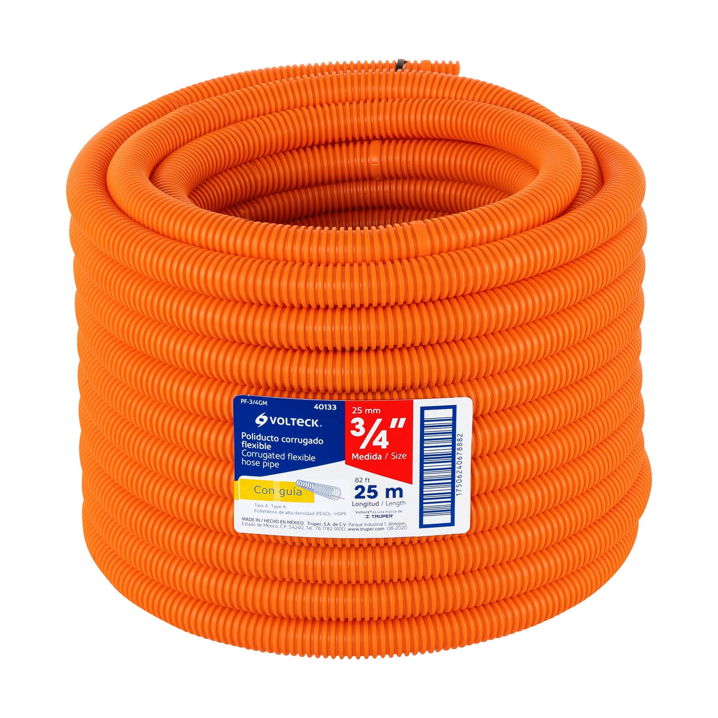 Poliducto corrugado flexible,3/4',con guía,rollo 25m,Volteck
