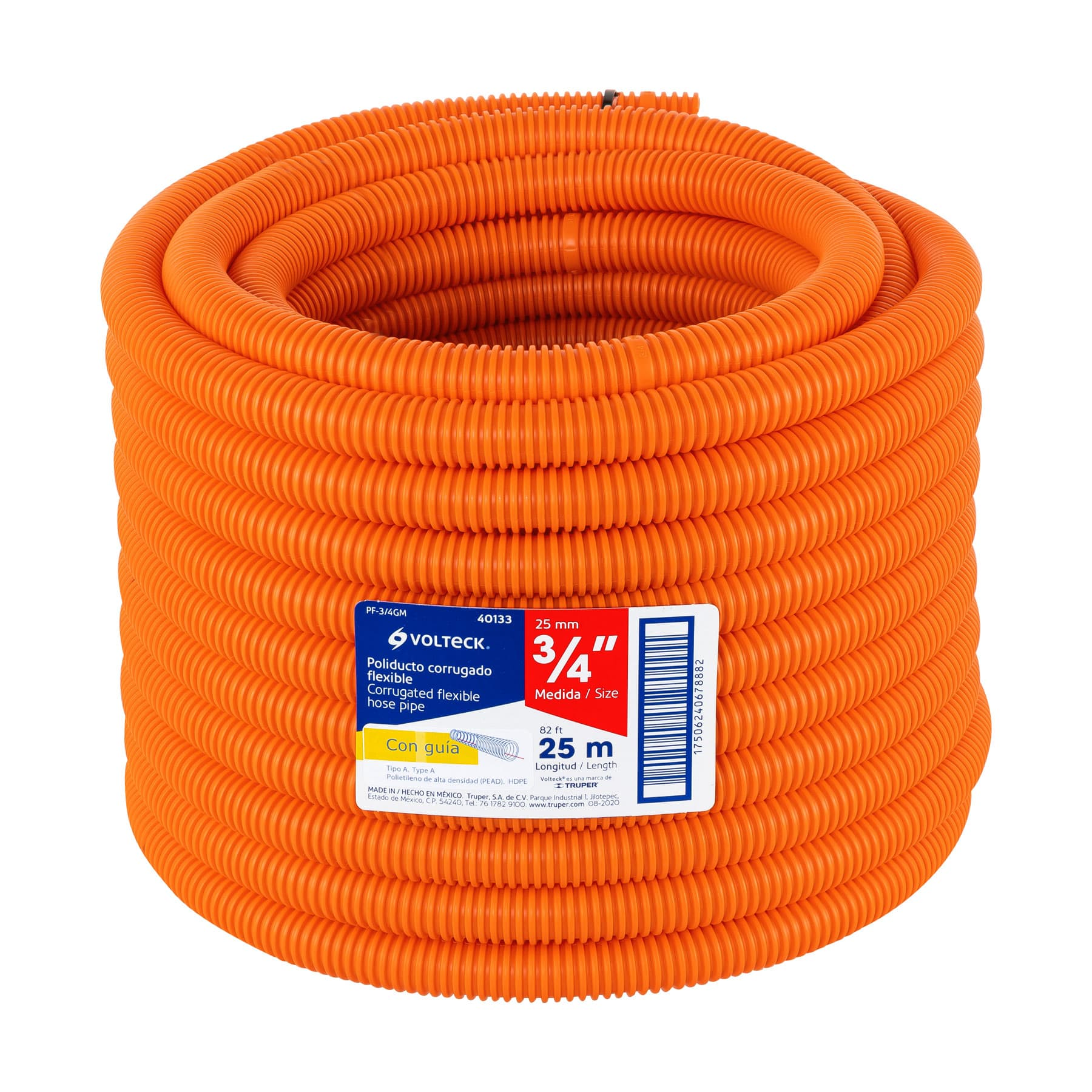 Poliducto corrugado flexible,3/4',con guía,rollo 25m,Volteck