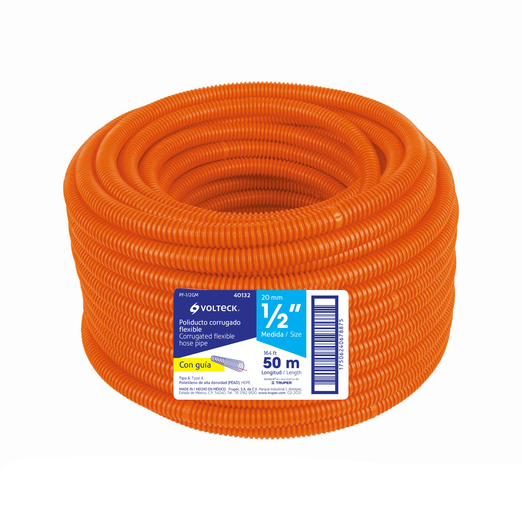 Poliducto corrugado flexible,1/2',con guía,rollo 50m,Volteck