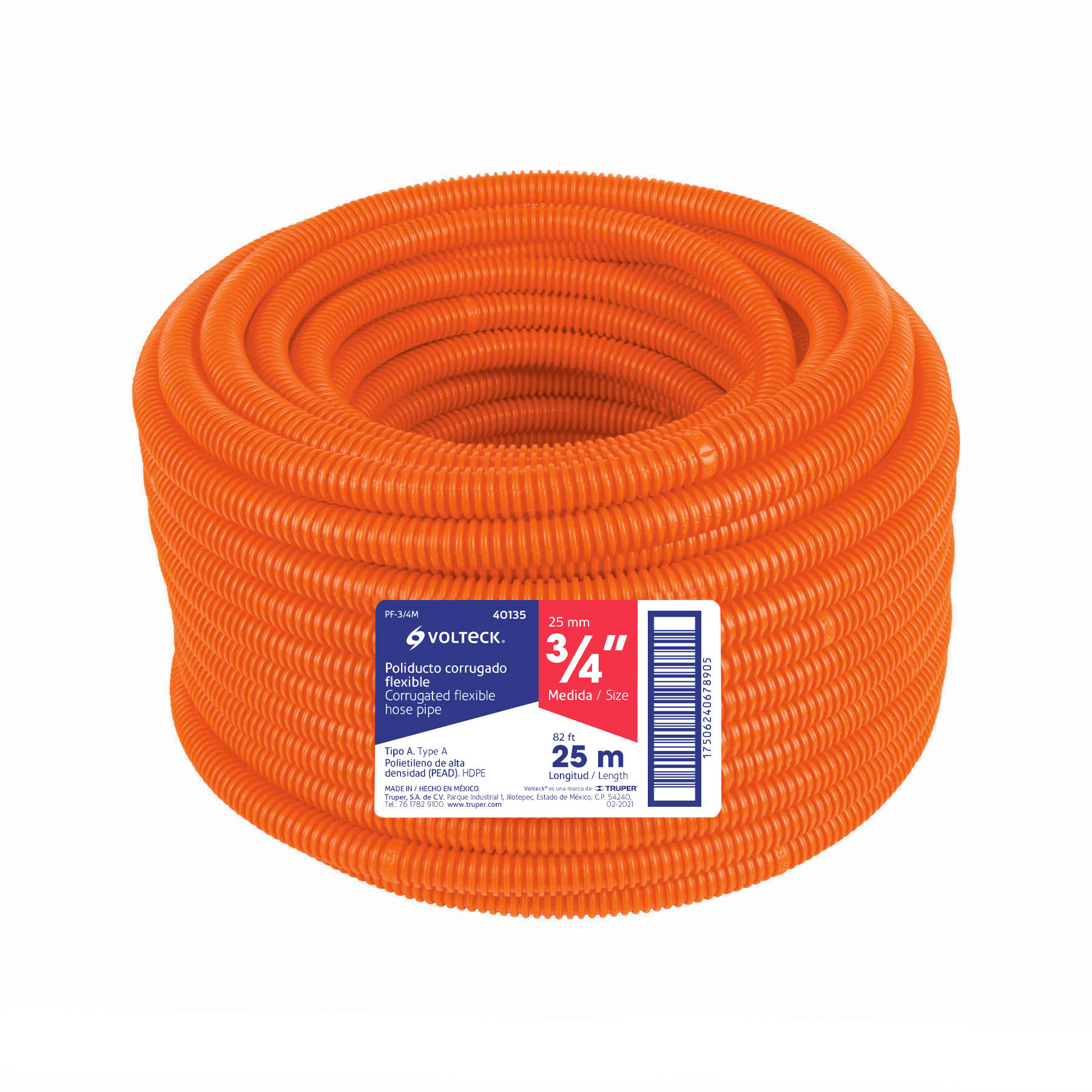 Poliducto corrugado flexible, 3/4', rollo 25 m, Volteck