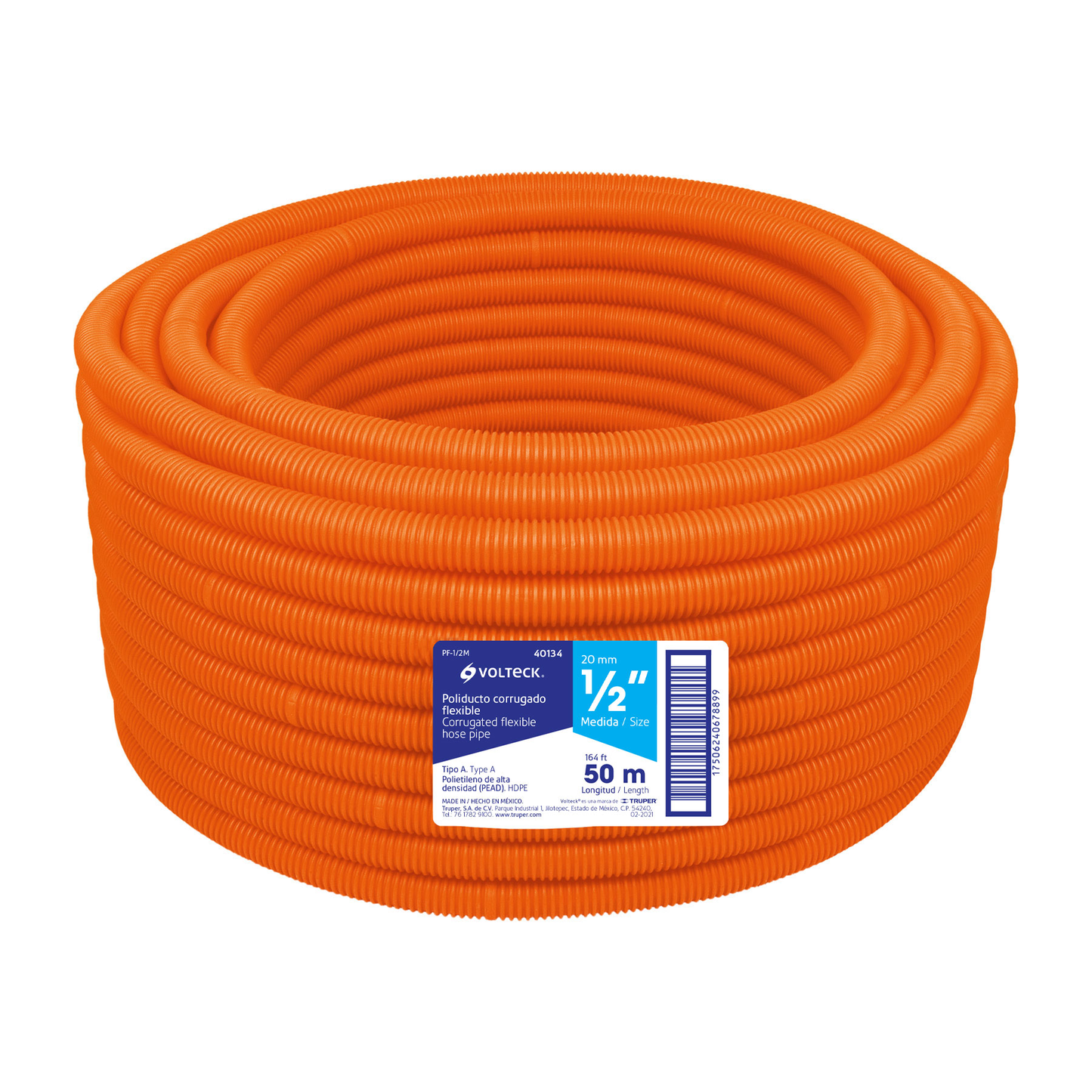 Poliducto corrugado flexible, 1/2', rollo 50 m, Volteck