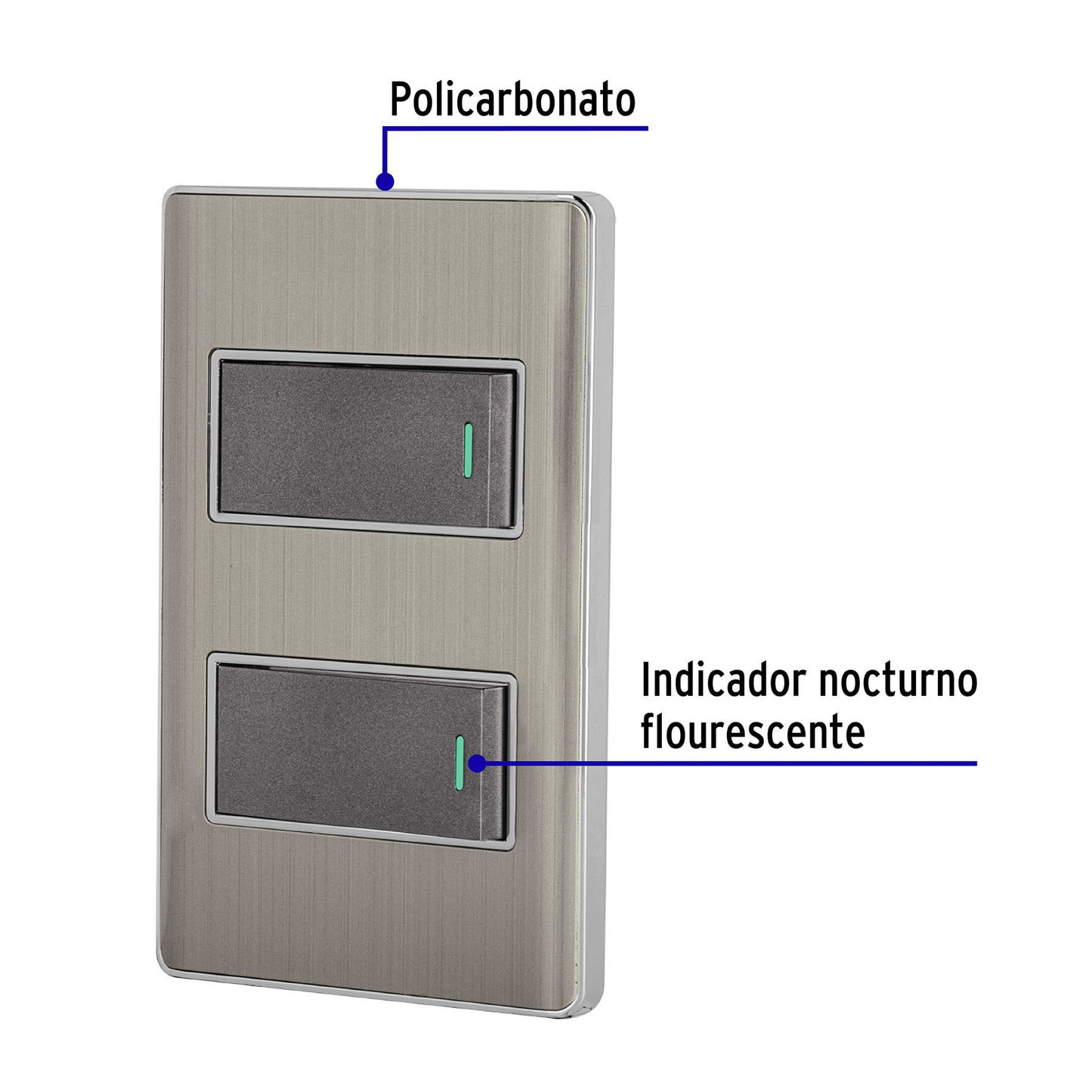 Placa armada acero inox con 2 interruptores 1 módulo, Lisboa