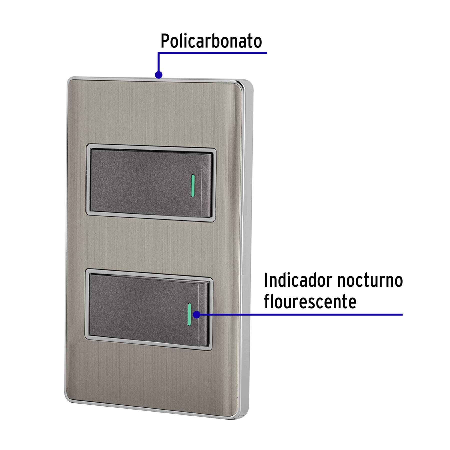 Placa armada acero inox con 2 interruptores 1 módulo, Lisboa