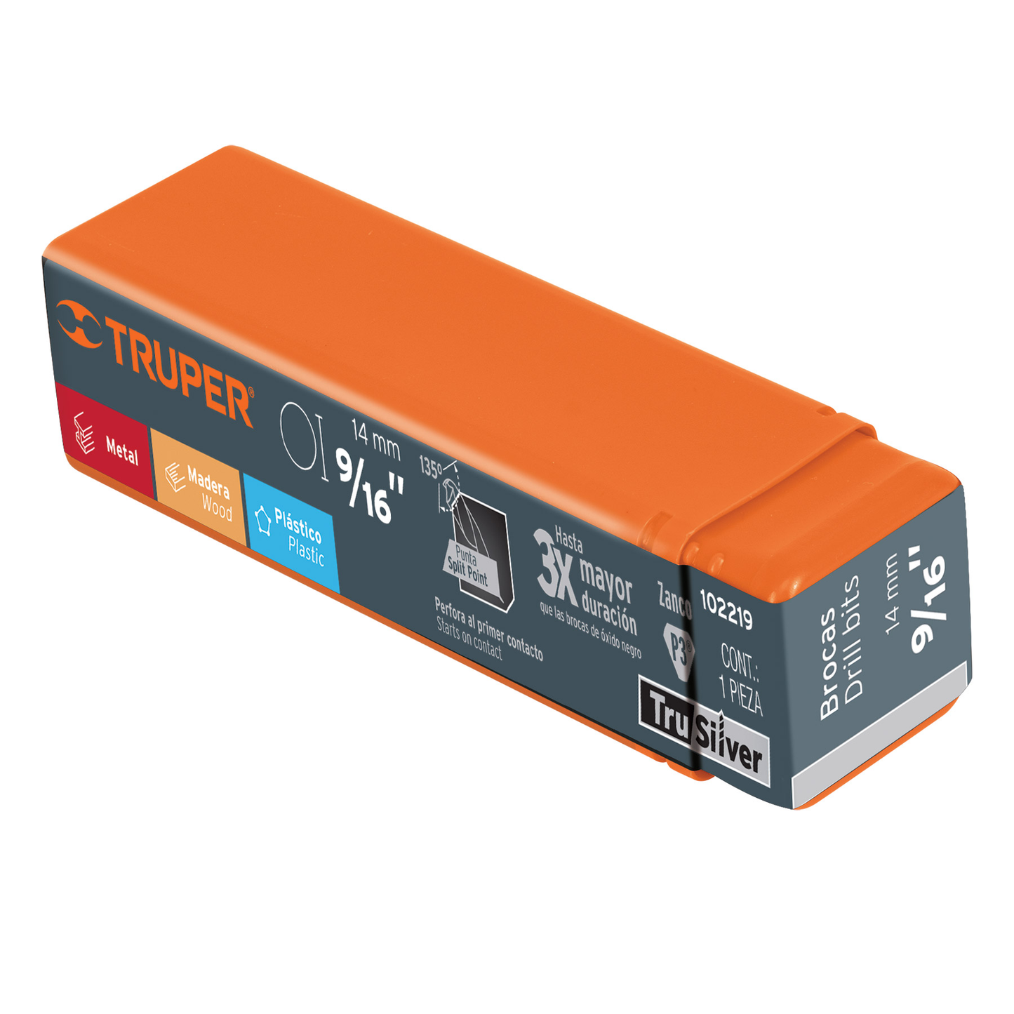 Broca HSS 9/16' Trusilver para metal, Truper