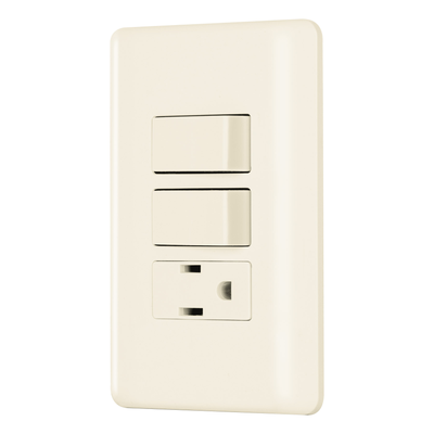 Placa armada 2 interruptores y contacto, marfil, Basic