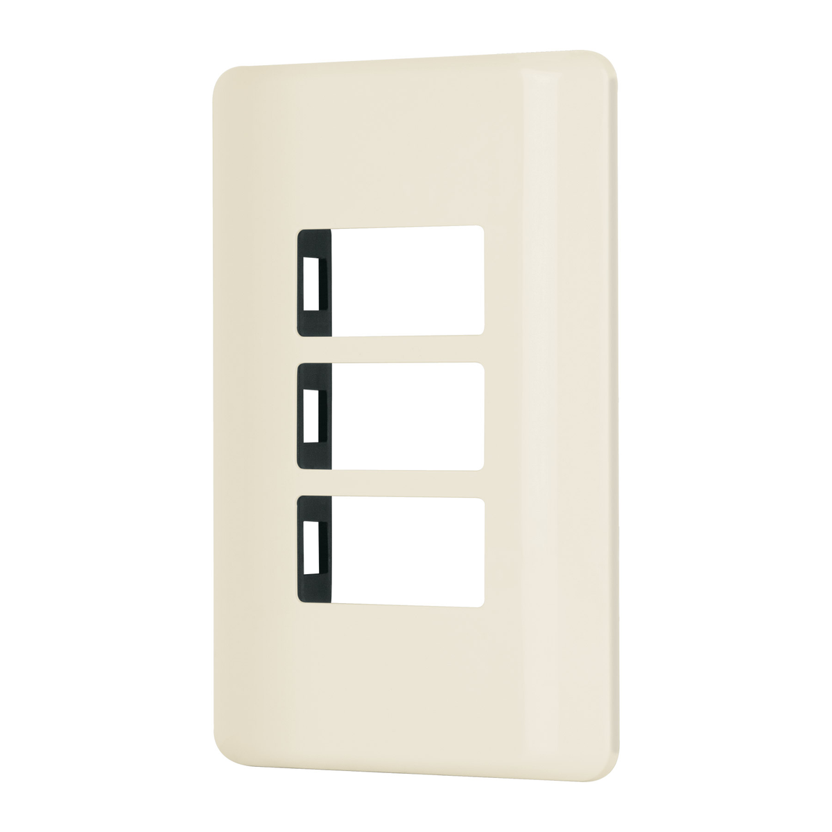 Placa 3 módulos, marfil, línea Volteck Basic