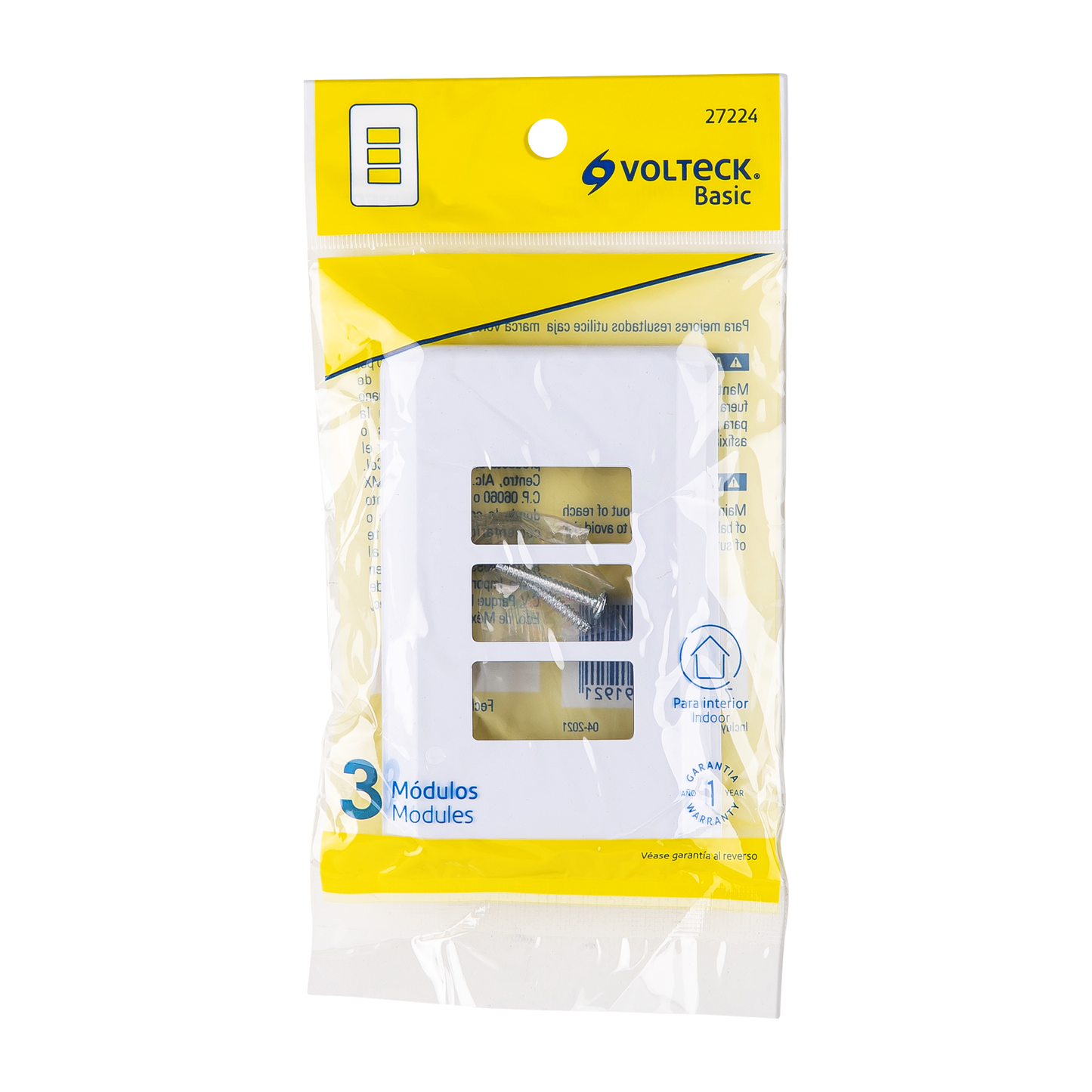 Placa 3 módulos de ABS, línea Basic, blanca