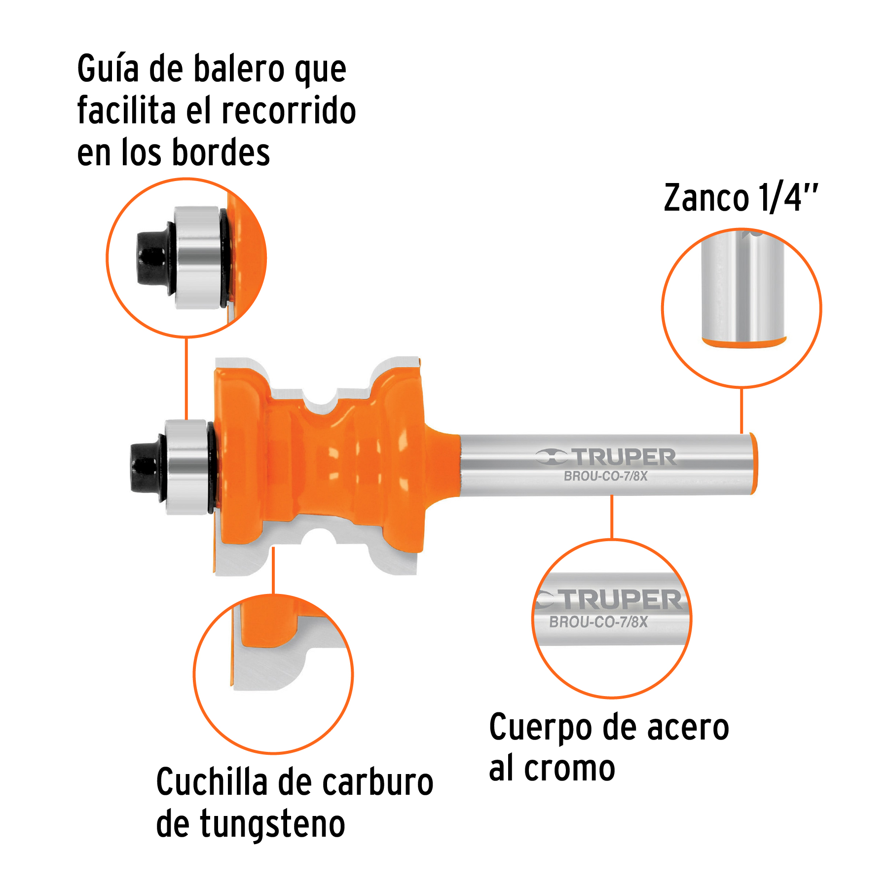 Broca para router, collarin, 7/8" con balero